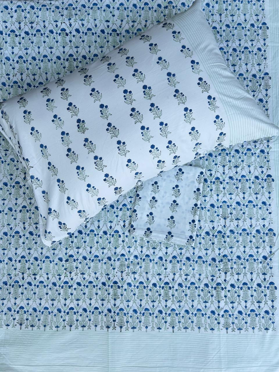 Azure Garden Hand Block Printed Fitted Bedsheet | Gulpankh Canada