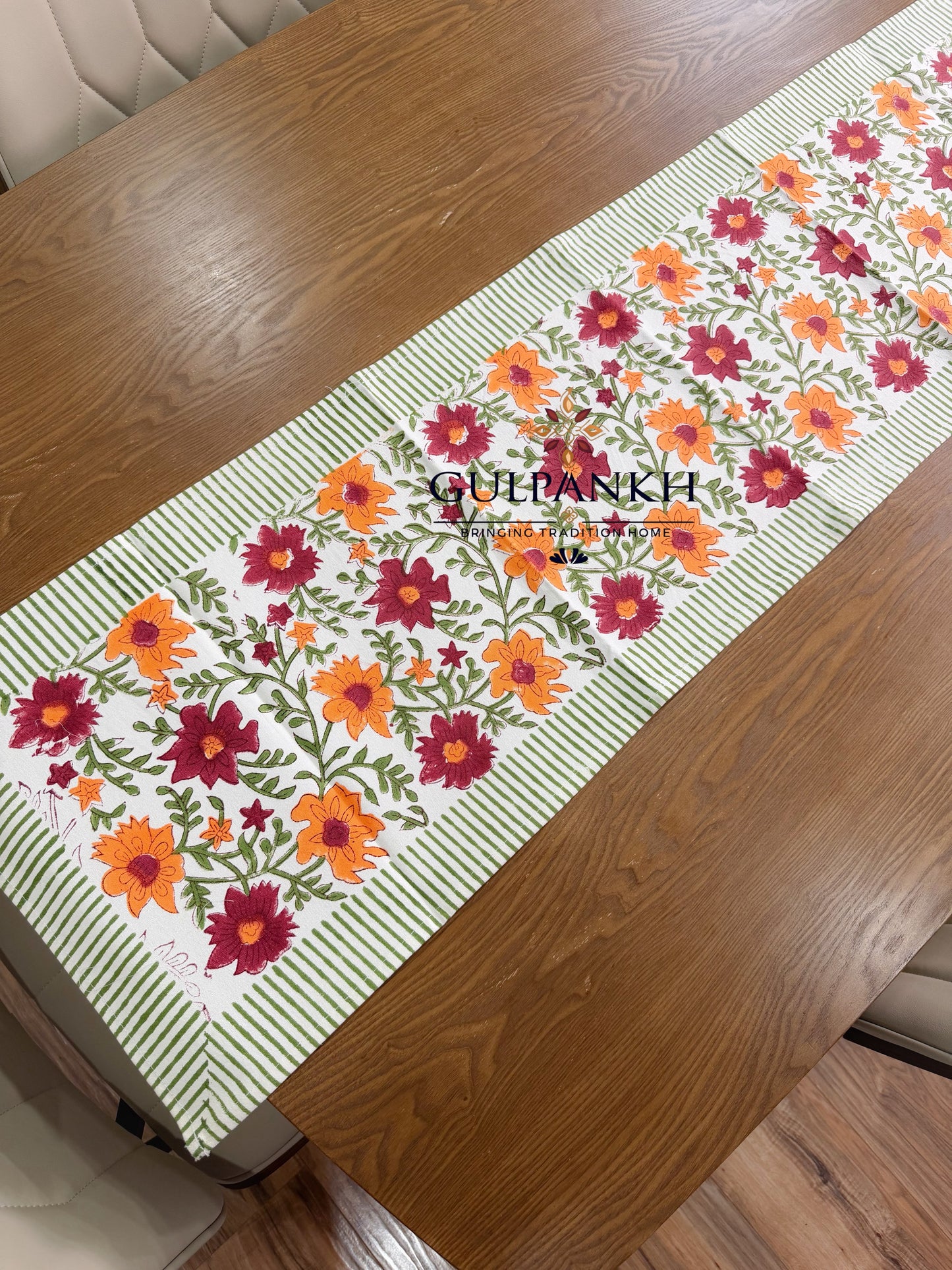 Hand Block Printed Cotton Table Runner – Autumn Gulzar | Gulpankh Canada