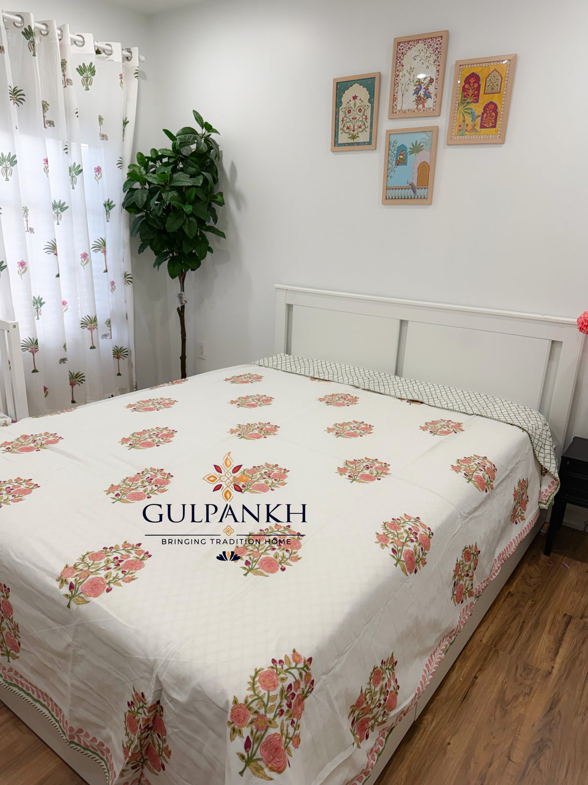 Hand Block Printed Mulmul Cotton Dohar - Rose Trellis Bloom | Gulpankh Canada