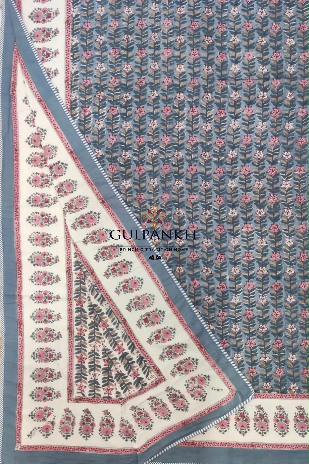 Hand Block Printed Mulmul Cotton Dohar - Evening Bloom | Gulpankh Canada