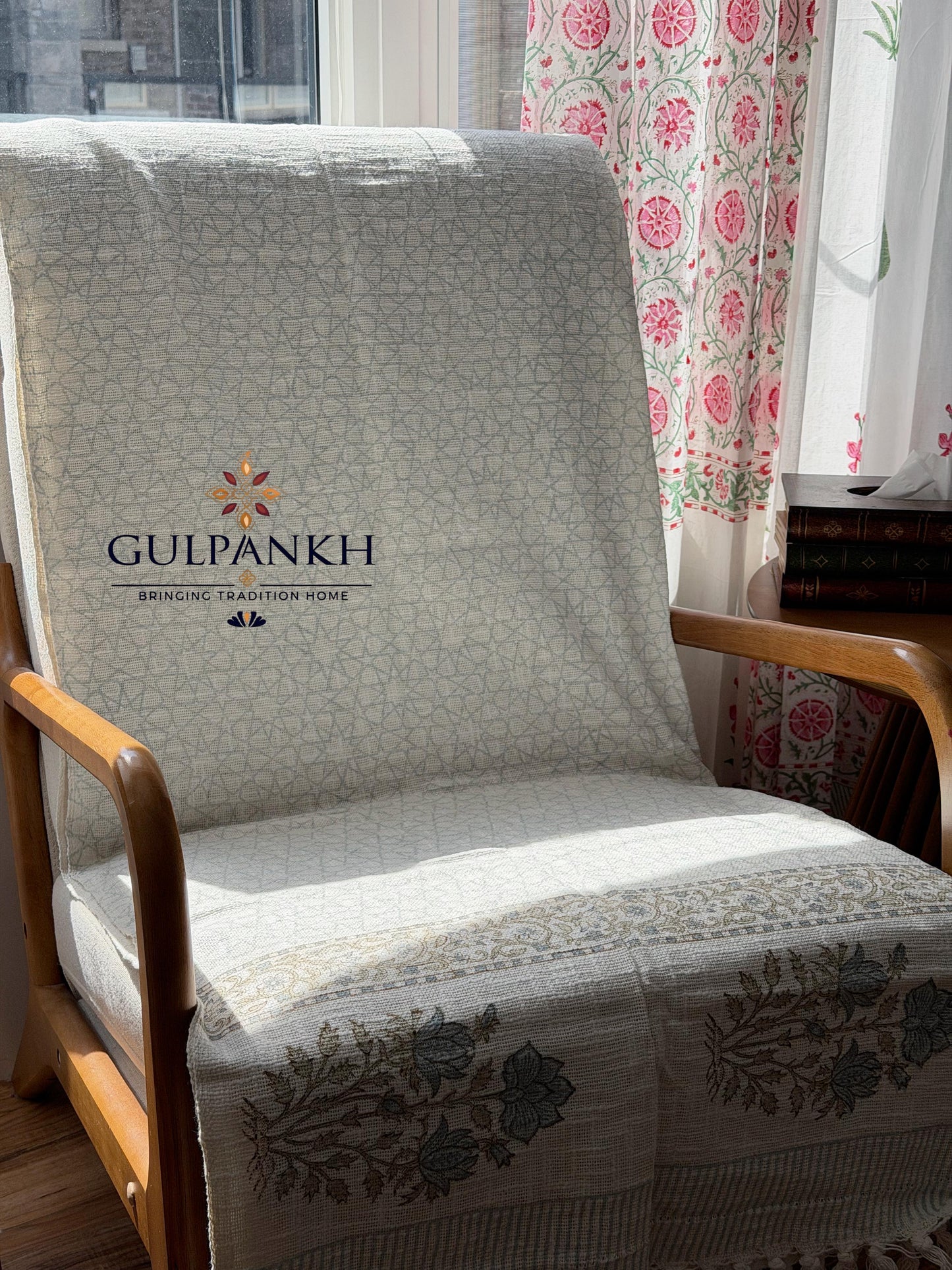 Hand Block Printed TNT Sofa Throw – Mist Loom | Gulpankh Canada