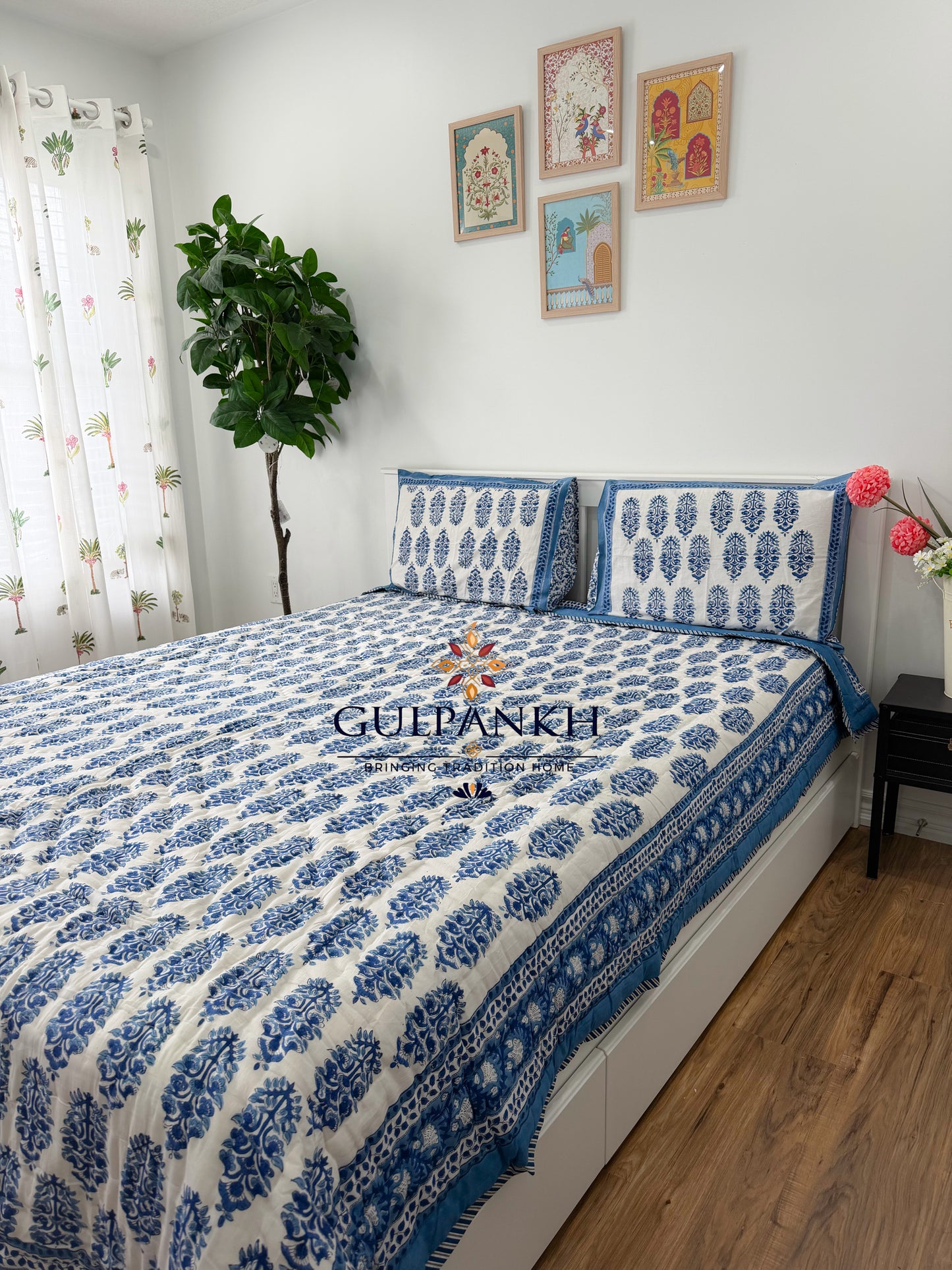 Hand Block Printed Cotton Quilt - Neel Vatika | Gulpankh Canada
