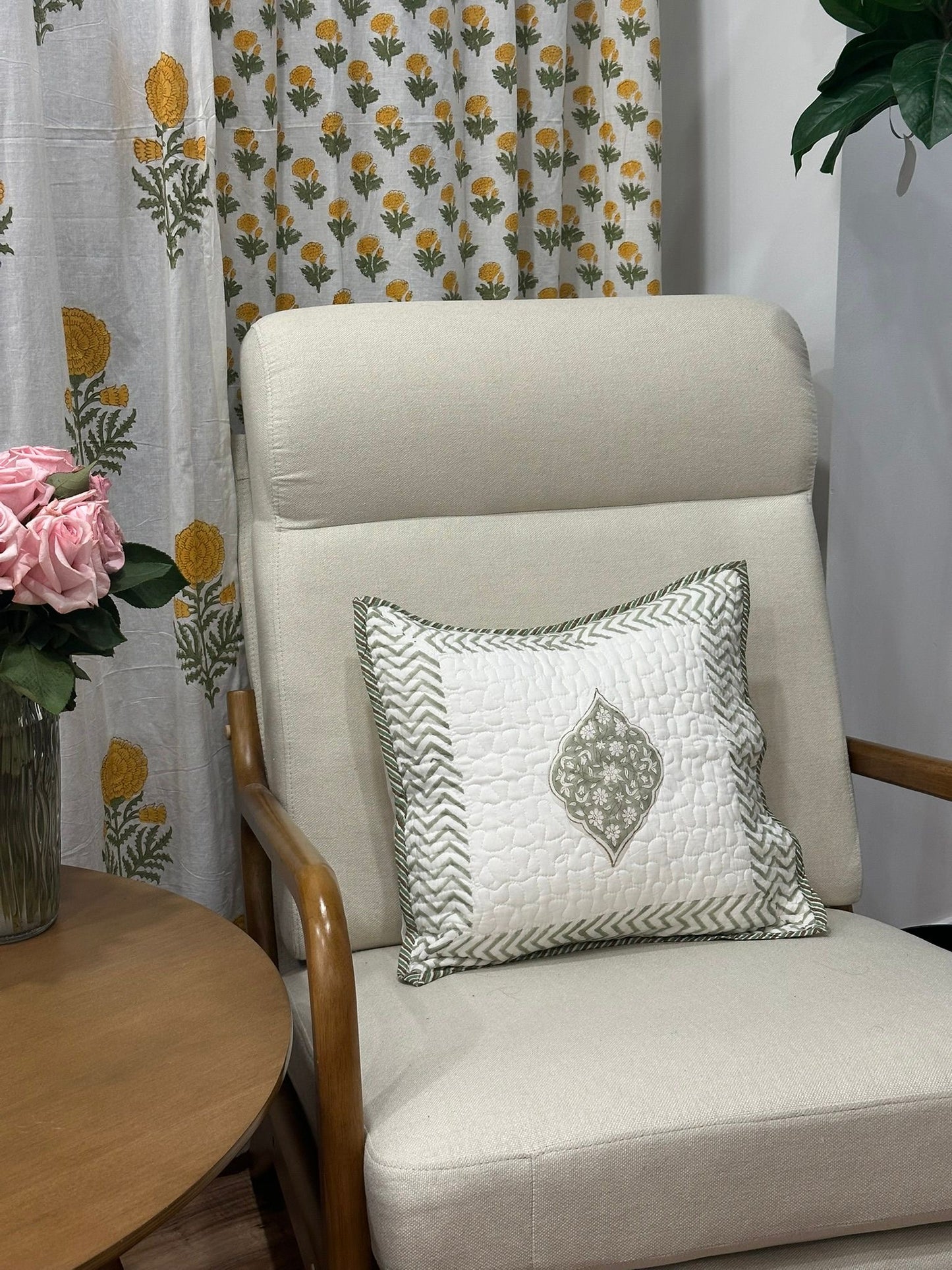 Olive Buta Set of Two Hand Block Printed Cushion Covers | Gulpankh Canada