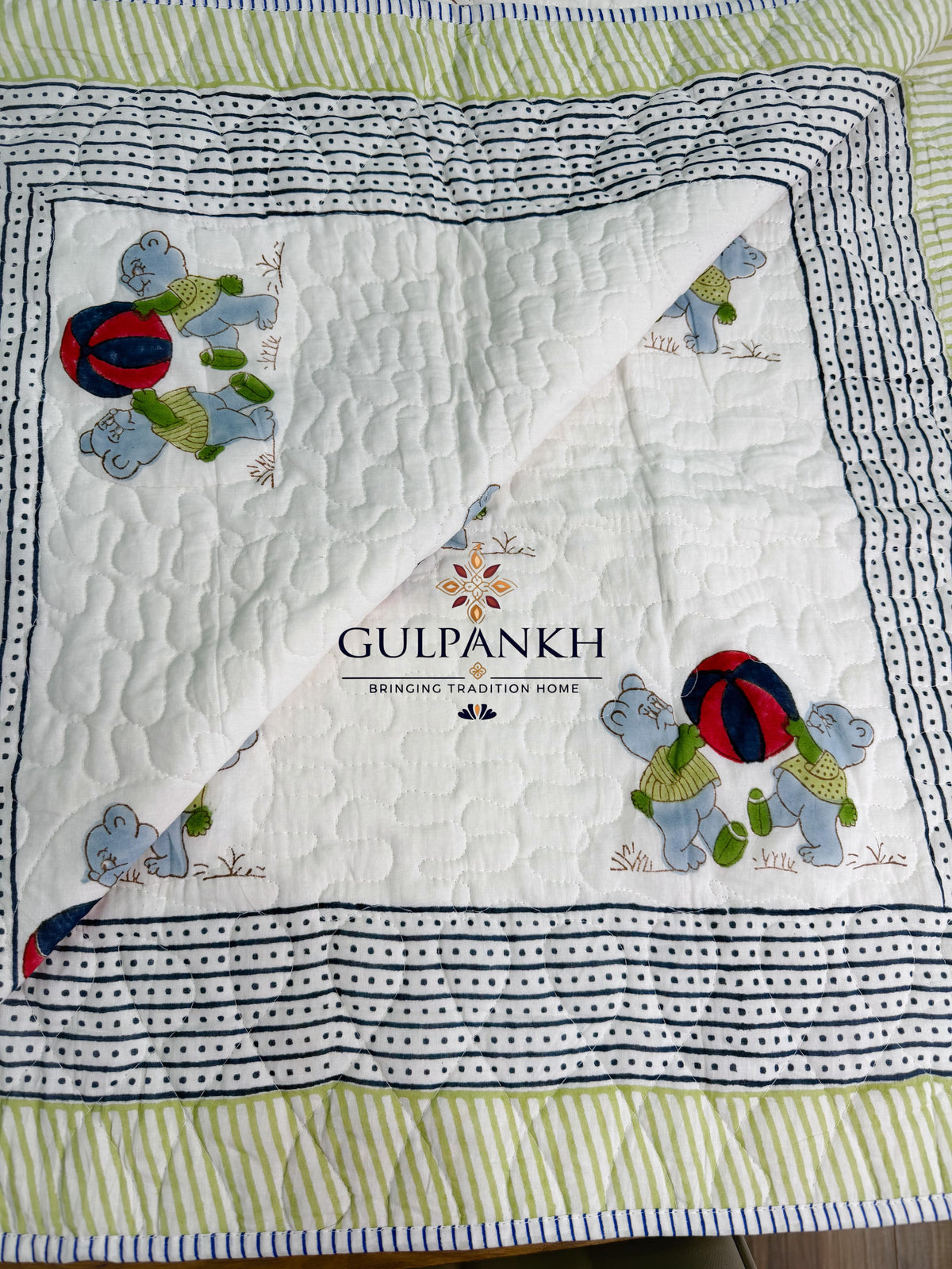 Reversible Baby Quilt - Little Elephant Playtime | Gulpankh Canada
