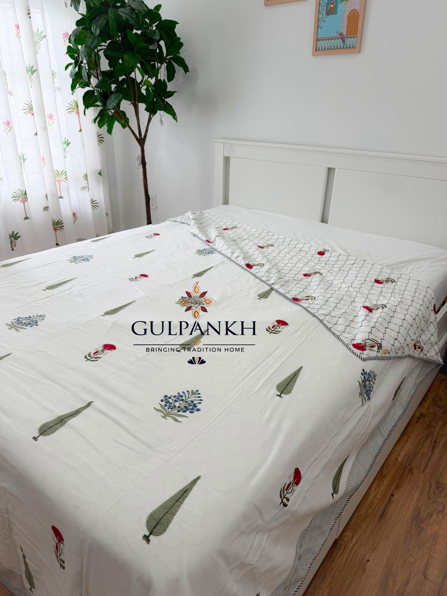Hand Block Printed Mulmul Cotton Dohar - Gulab Jharokha | Gulpankh Canada