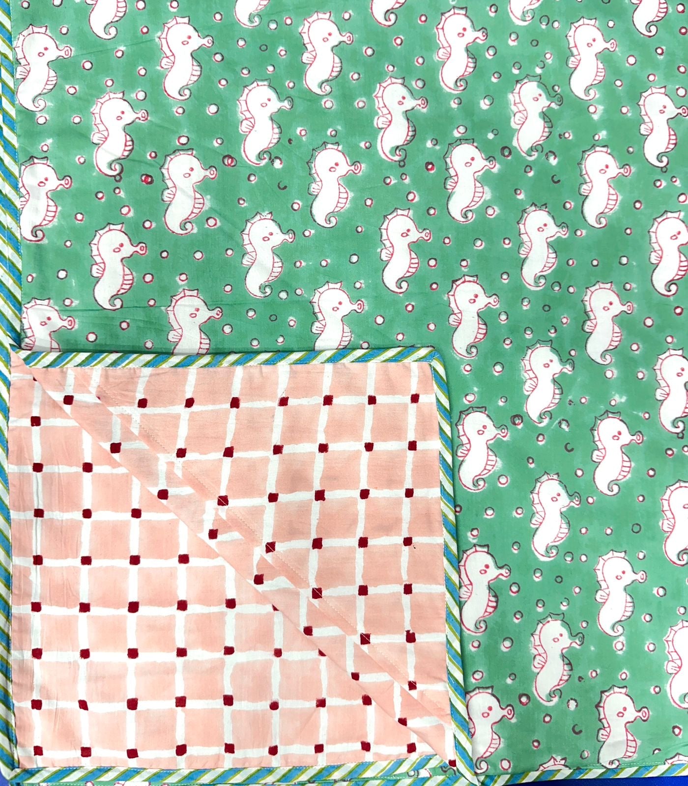 Hand Block Printed Hooded Baby Swaddle Blanket – Little Seahorse | Gulpankh Canada