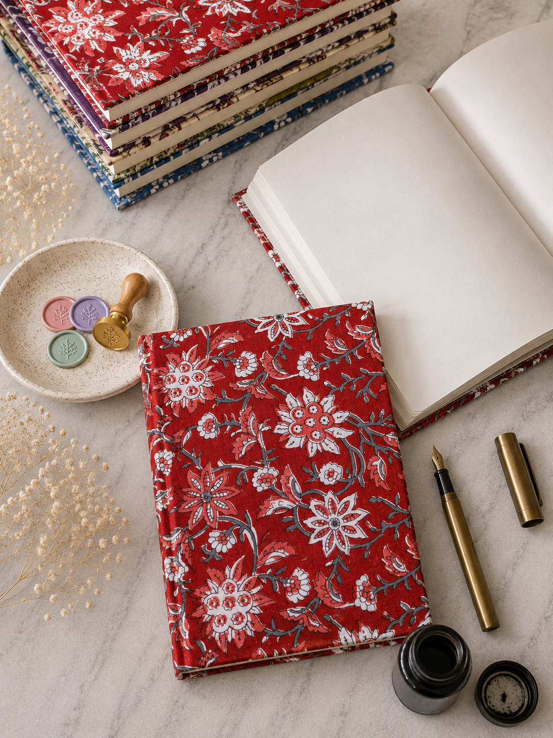 Hand Block Printed Diary – Laal Gulzar | Gulpankh Canada