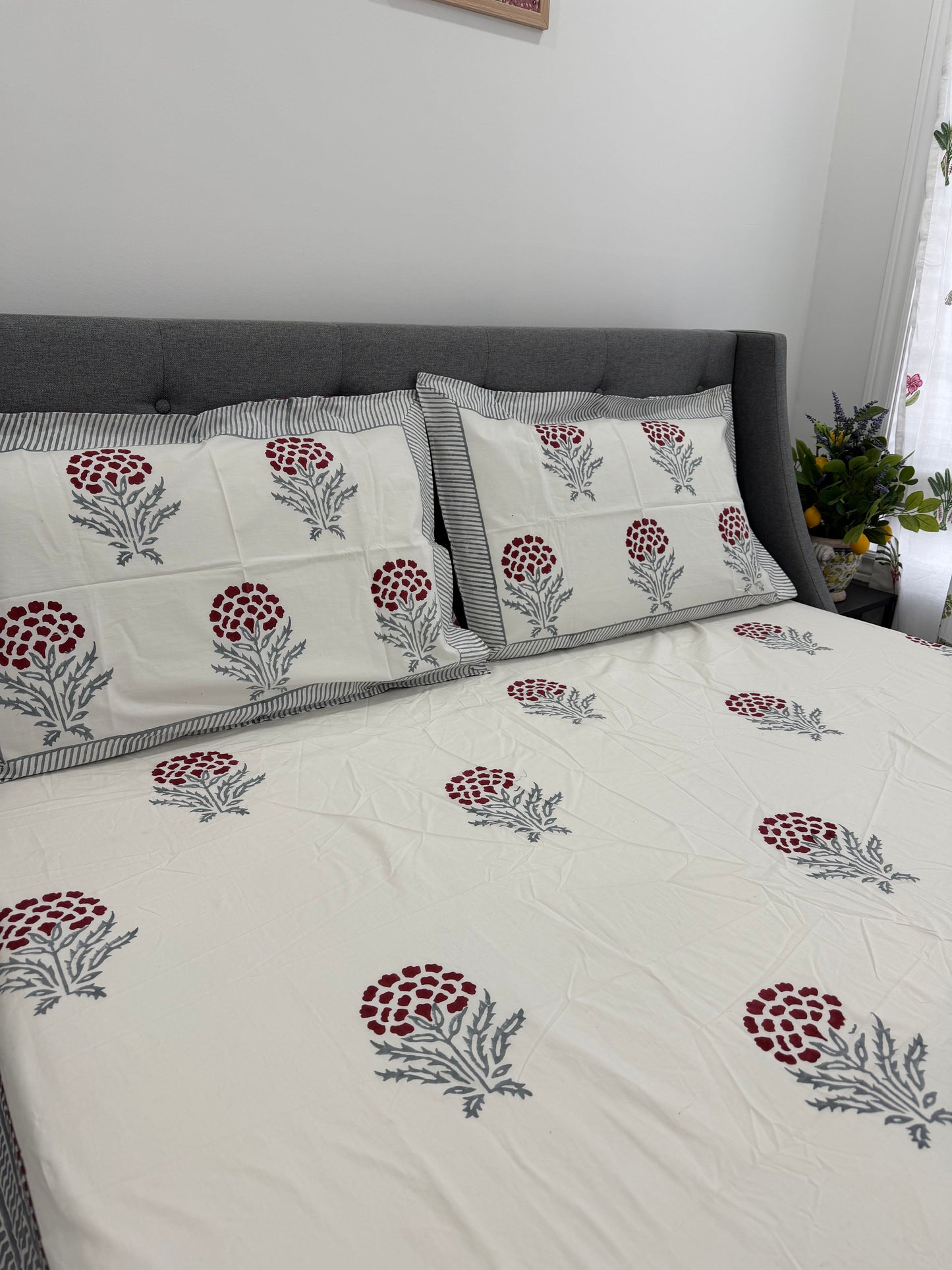 Crimson Heritage Hand Block Printed Fitted Bedsheet | Gulpankh Canada