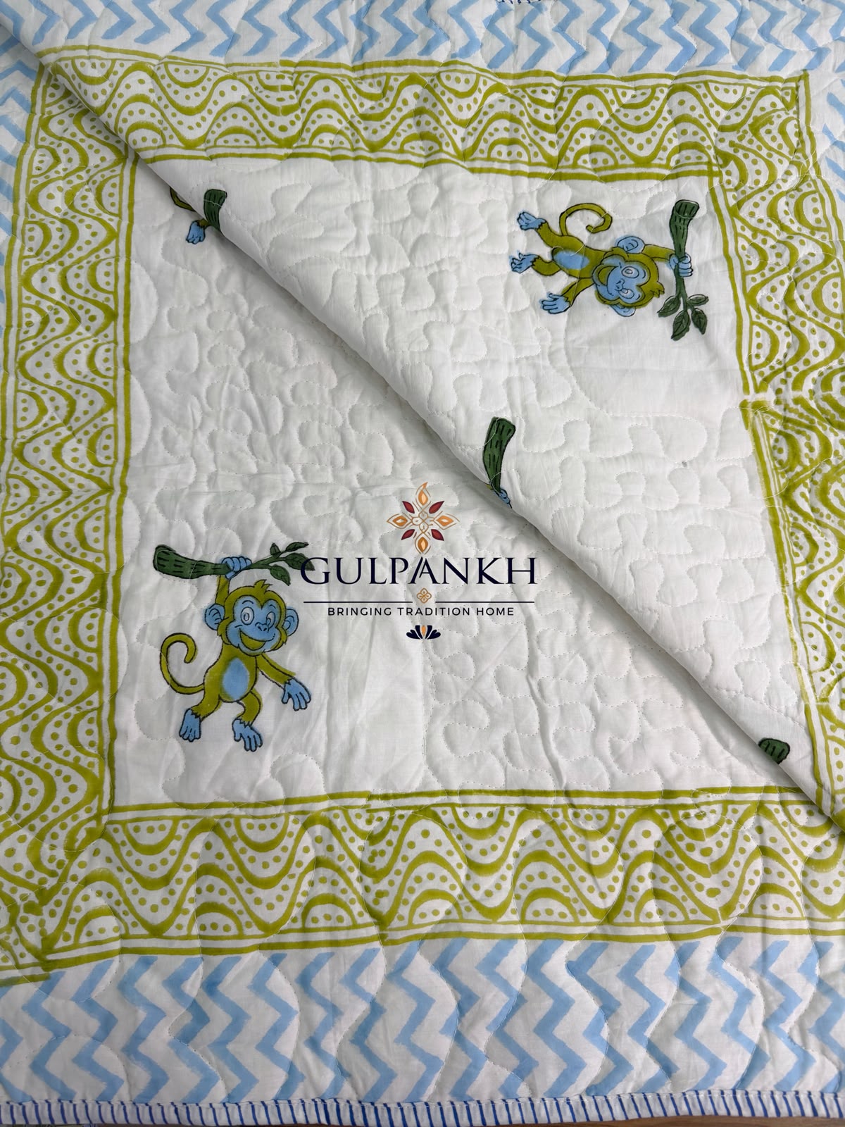 Reversible Baby Quilt - Dolphin & Monkey Fun | Gulpankh Canada
