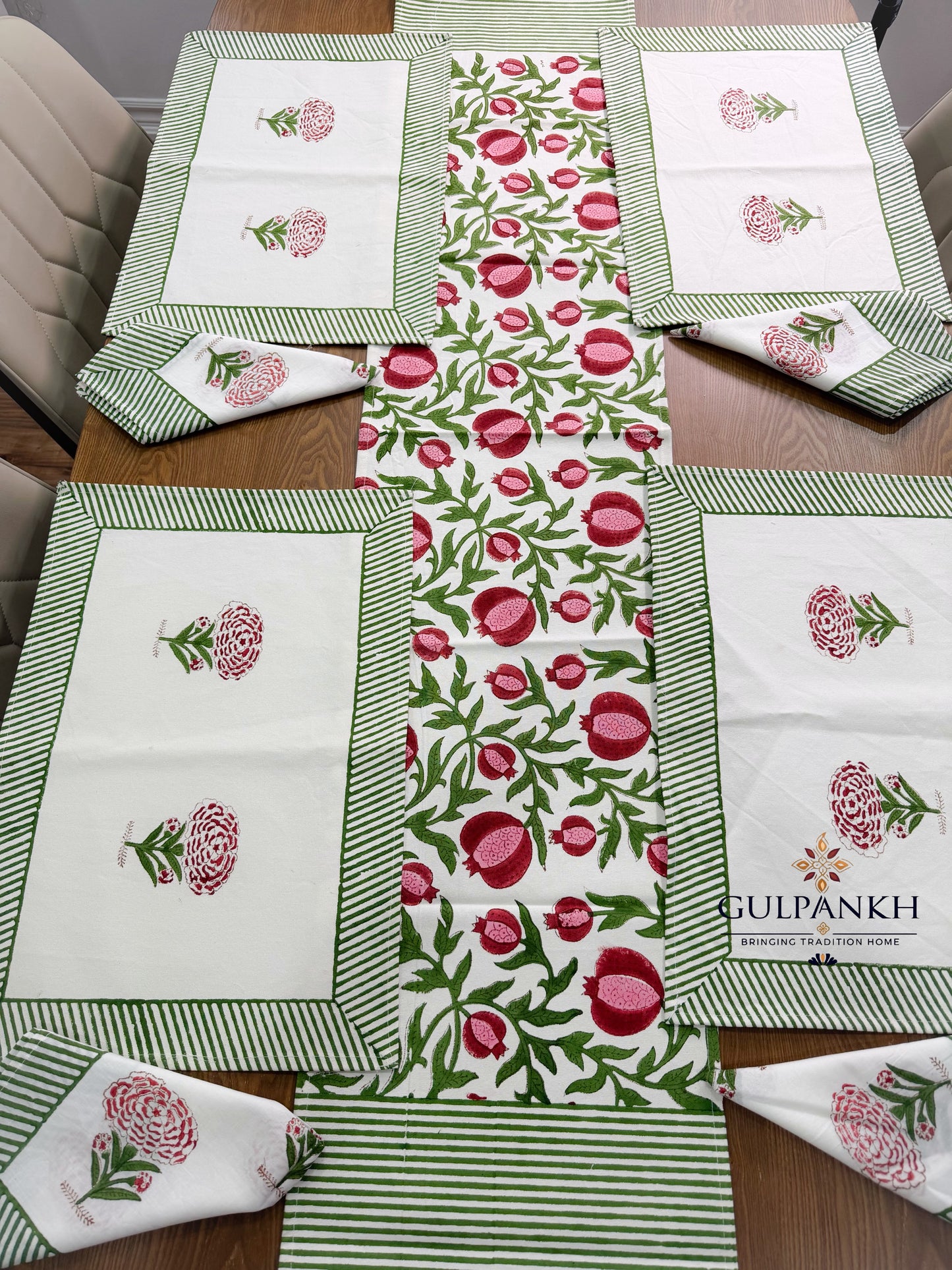 Hand Block Printed Dining Table Set – Anar Gulzar | Gulpankh Canada