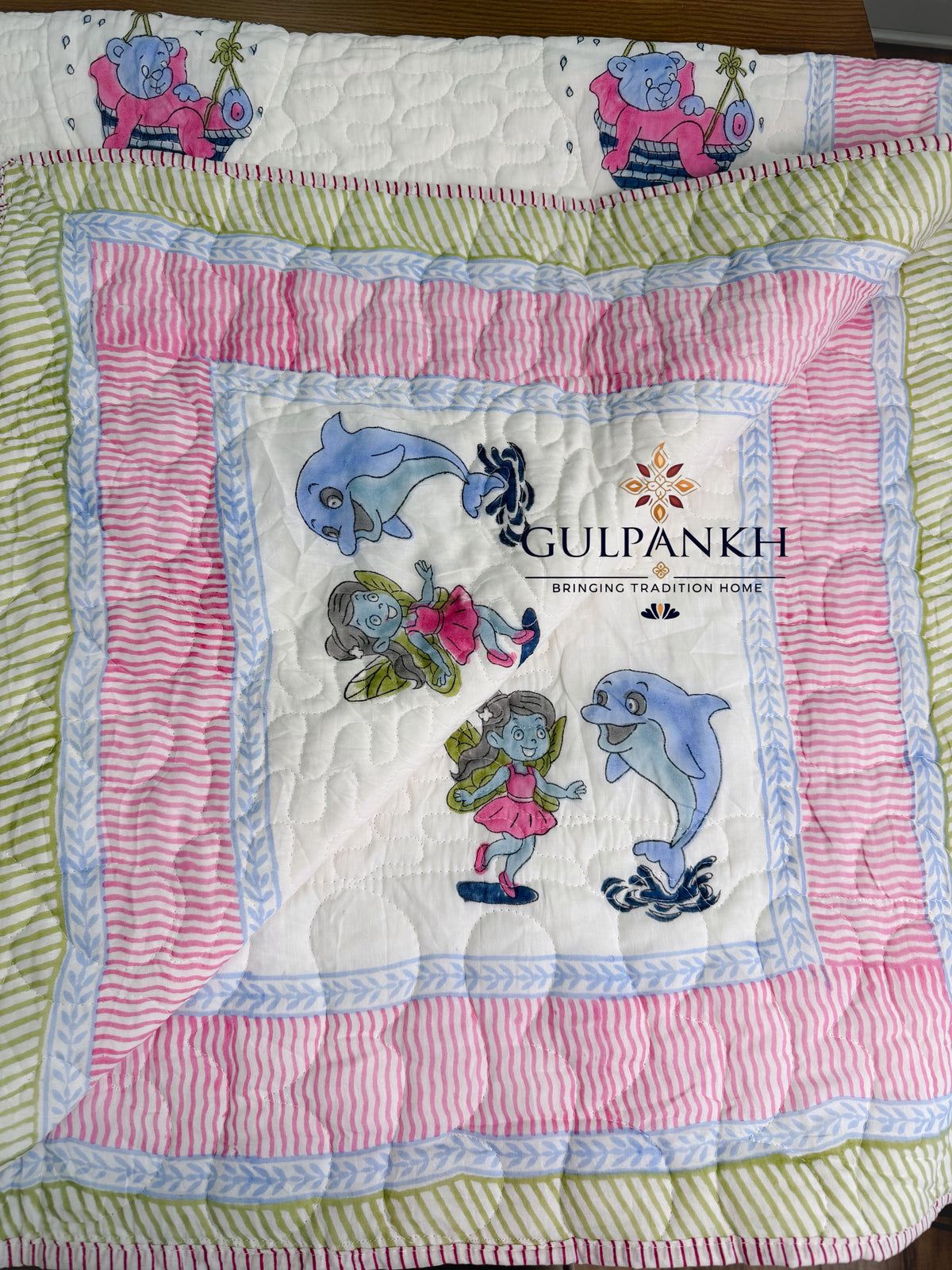 Reversible Baby Quilt - Teddy & Fairy Playtime | Gulpankh Canada
