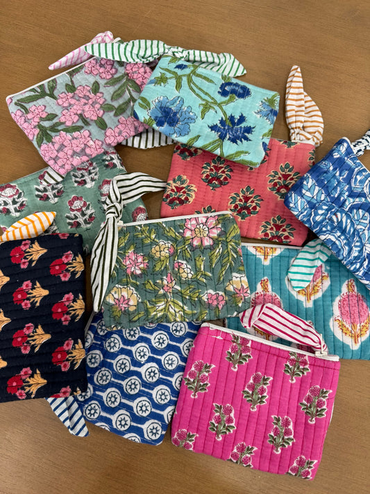 Assorted Hand Block Printed Quilted Flat Pouches – Set of 10 | Gulpankh Canada