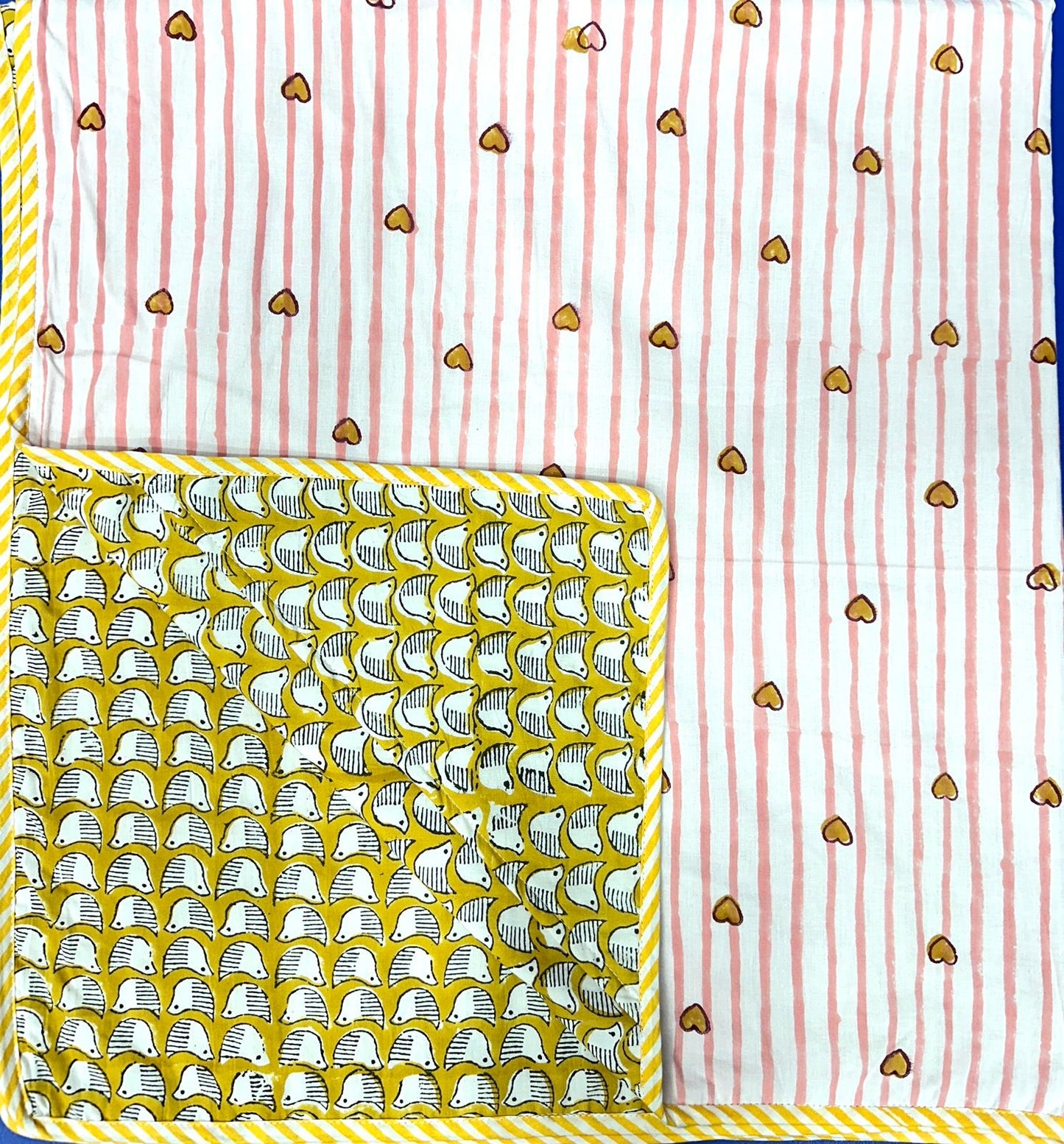 Hand Block Printed Hooded Baby Swaddle Blanket – Little Hedgehog Hearts | Gulpankh Canada