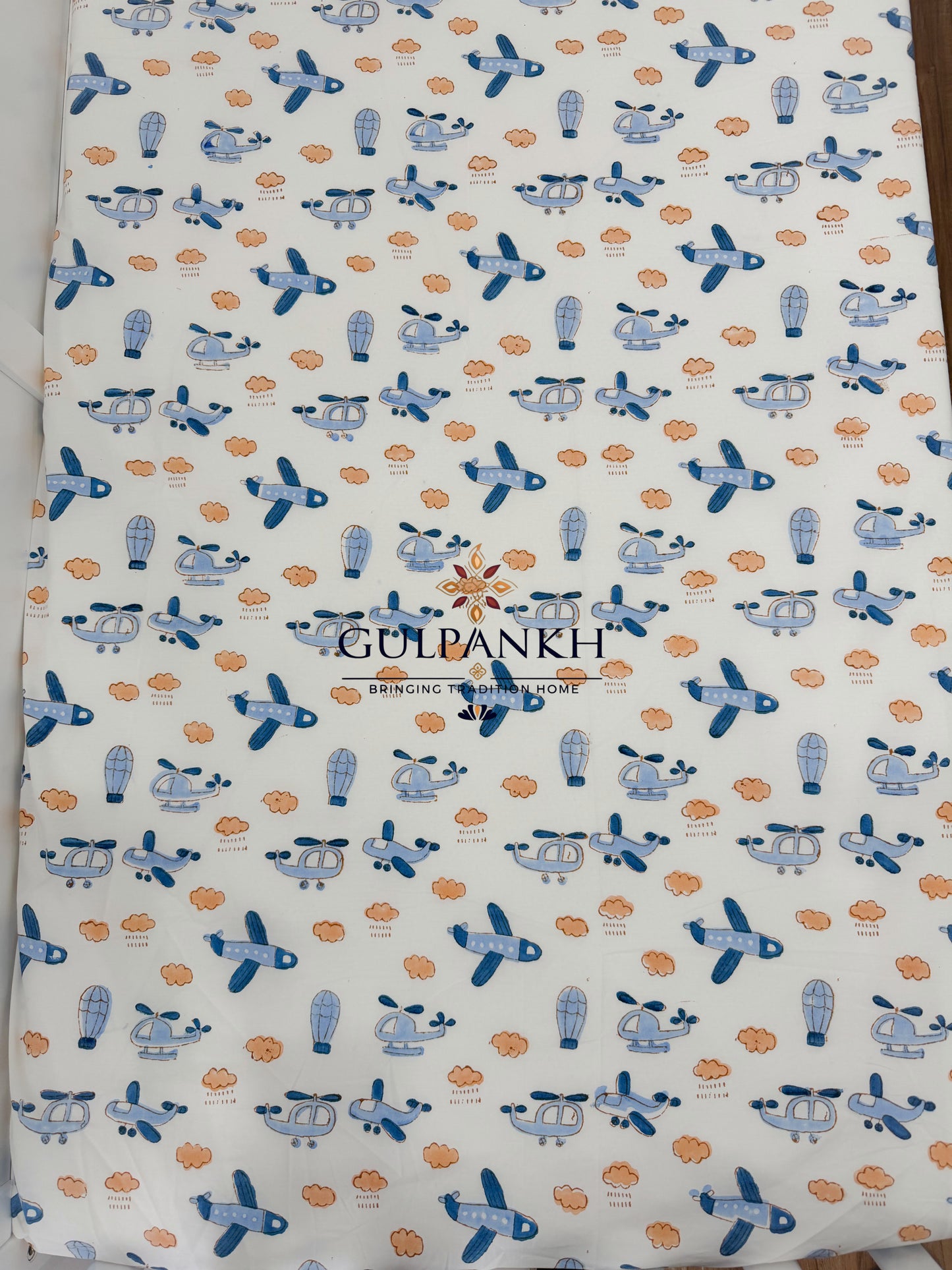 Hand Block Printed Crib Sheet Fitted - Sky Explorer | Gulpankh Canada