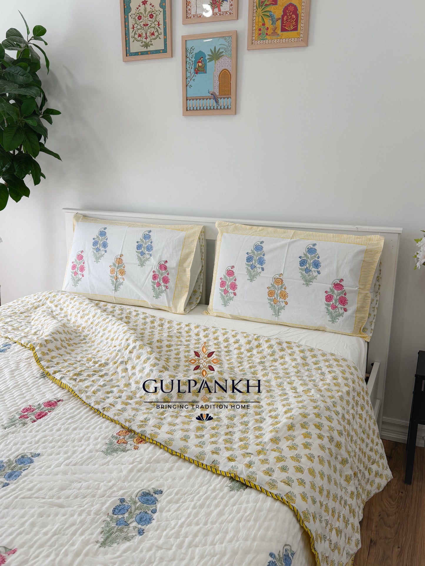 Reversible Hand Block Printed Cotton Quilt - Rangrez Gulbahar | Gulpankh Canada