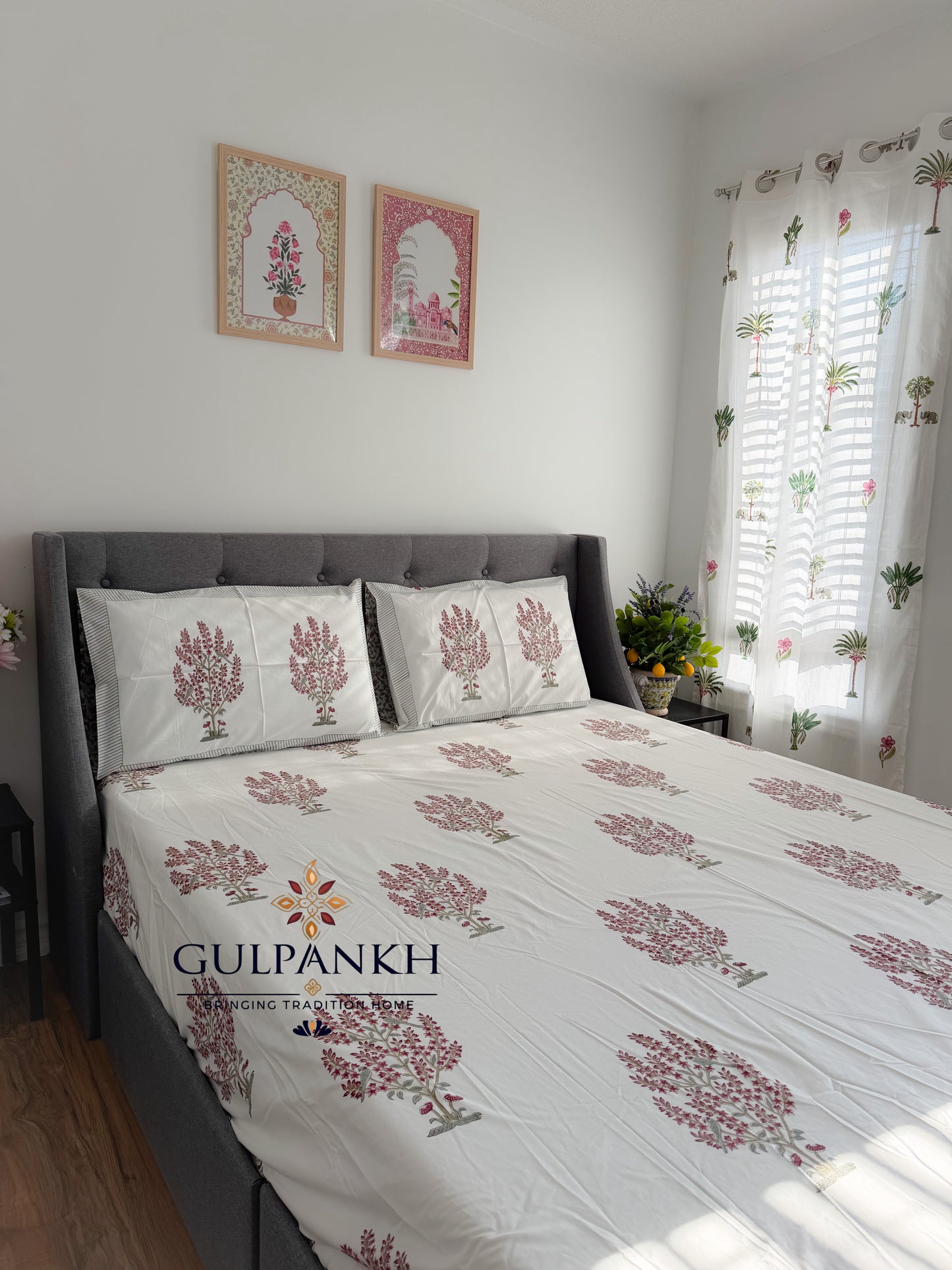 Gul Vatika Hand Block Printed Fitted Bedsheet | Gulpankh Canada