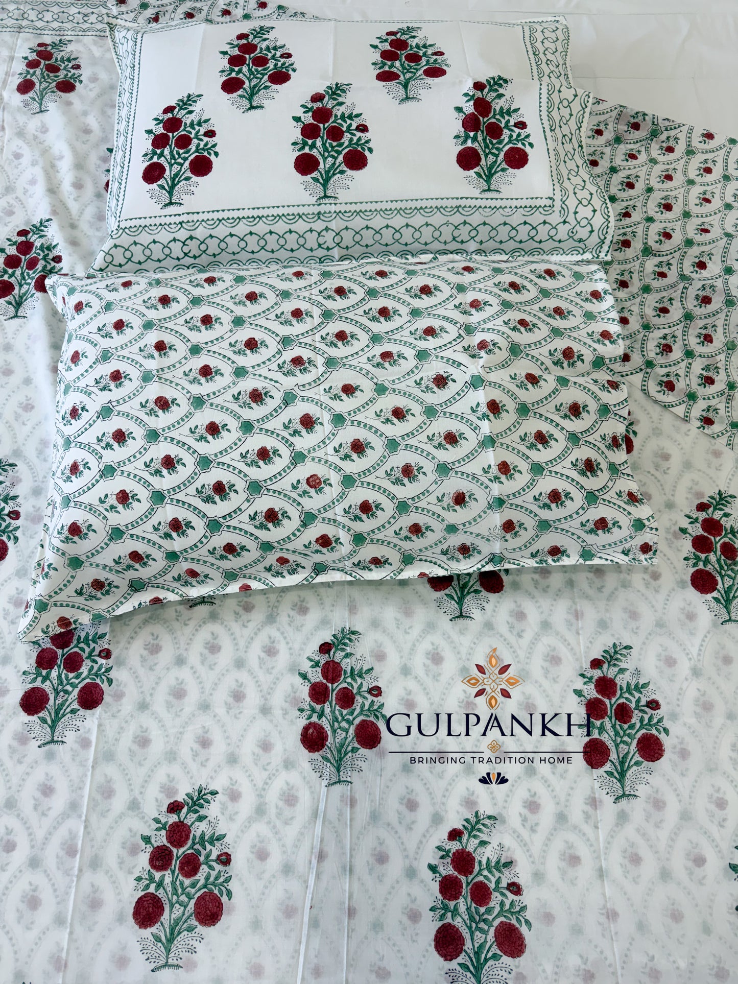 Hand Block Printed King Duvet Cover Set – Gulnaar Blossom | Gulpankh Canada