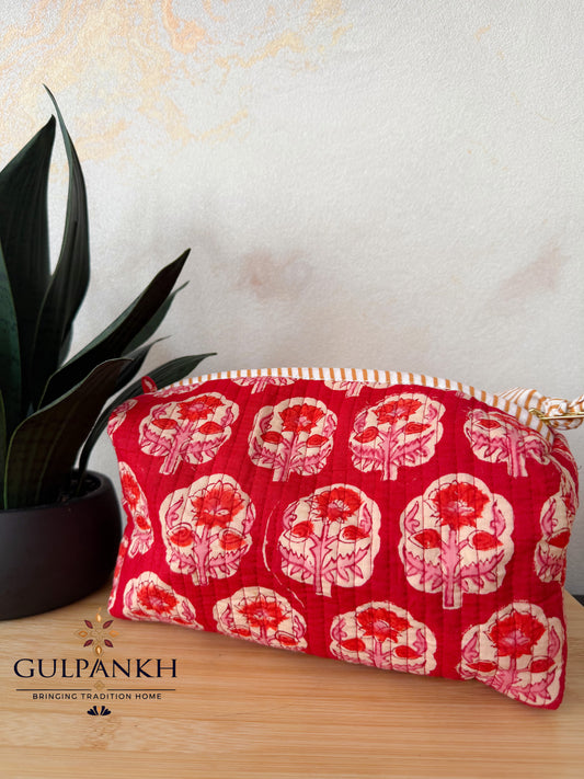 Hand Block Printed Quilted Vanity Bag – Gulbahaar Rouge | Gulpankh Canada