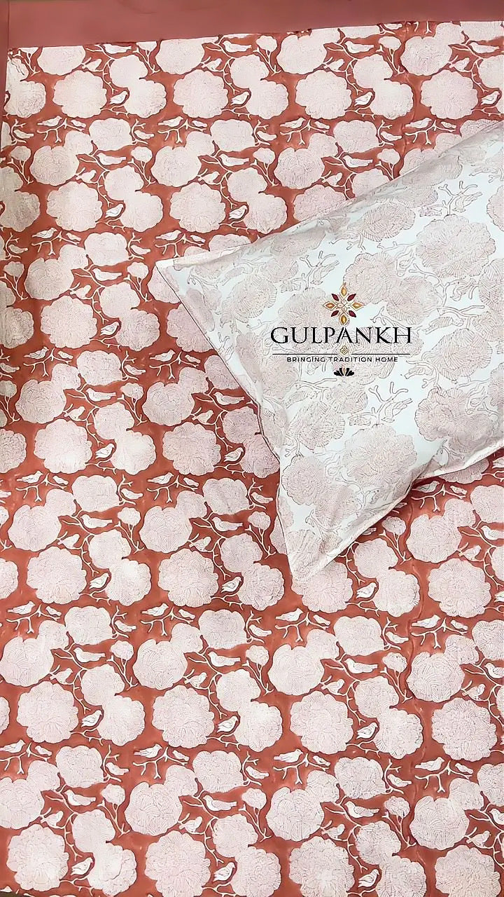 Hand Block Printed Fitted Bedsheet - Terracotta Gulzar | Gulpankh Canada