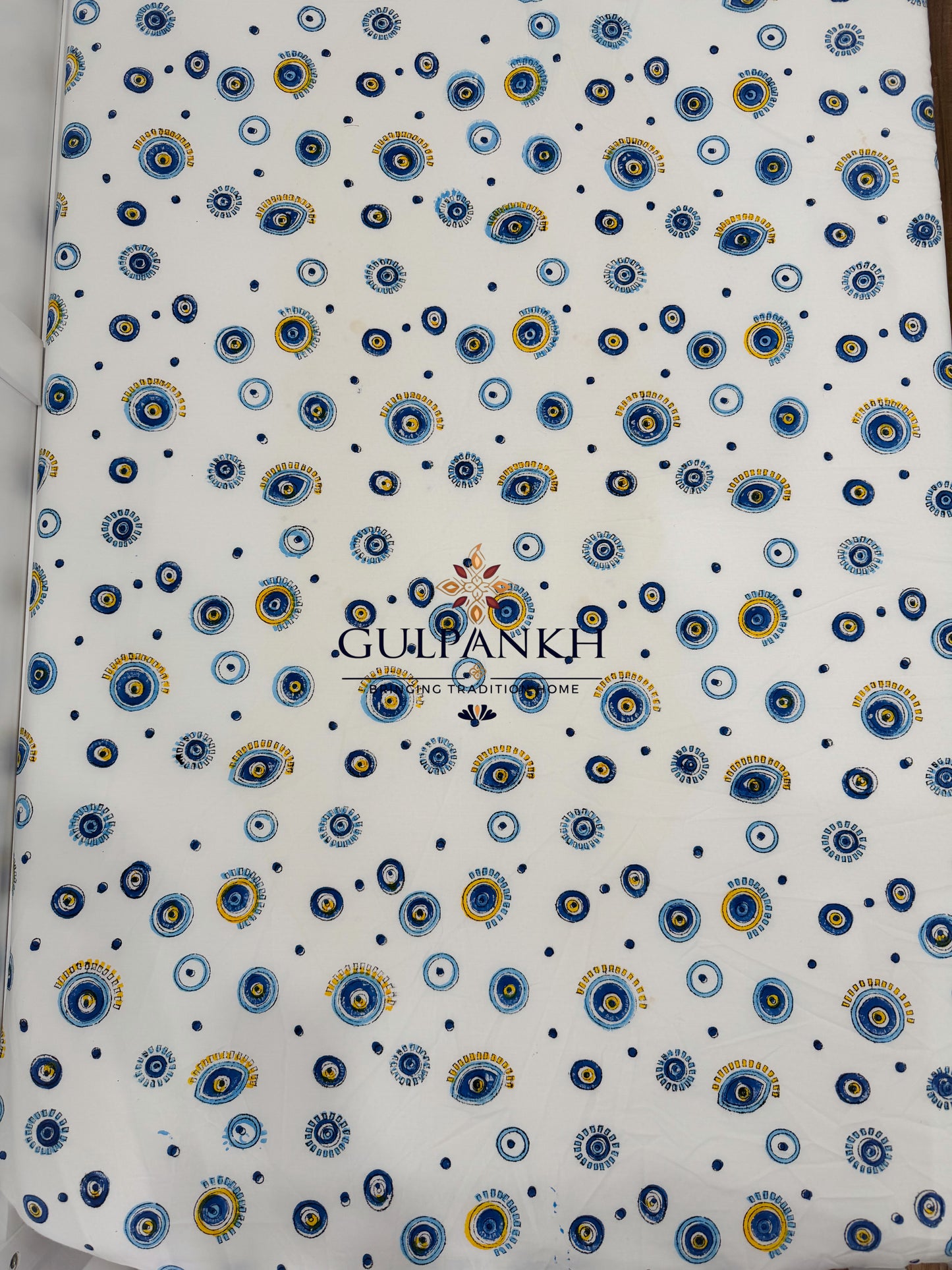 Hand Block Printed Crib Sheet Fitted - Evil Eye Serenity | Gulpankh Canada