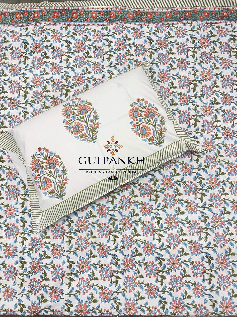 Coral Meadow Hand Block Printed Fitted Bedsheet | Gulpankh Canada