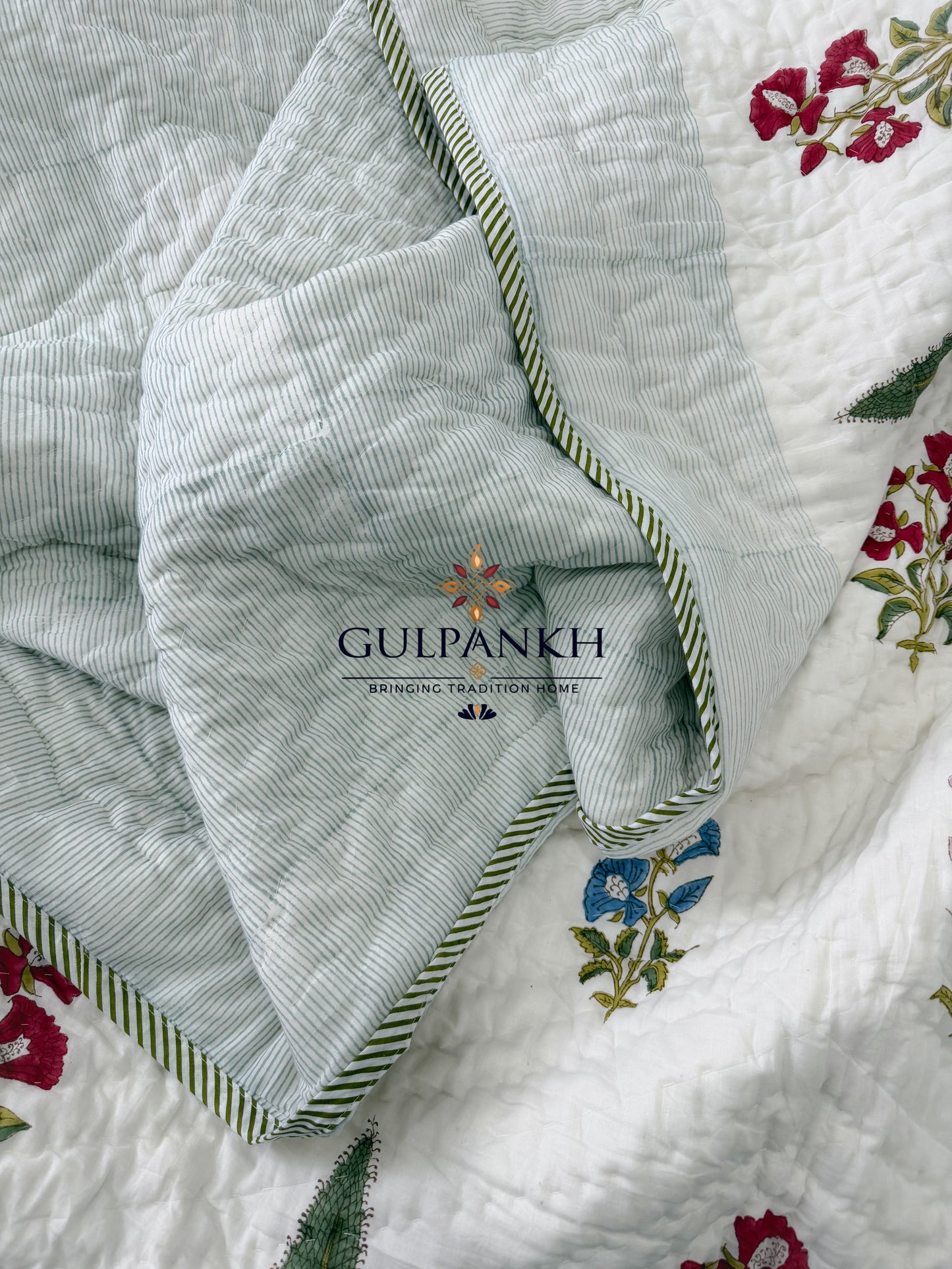 Hand Block Printed Cotton Quilt - Gulmohar Garden | Gulpankh Canada