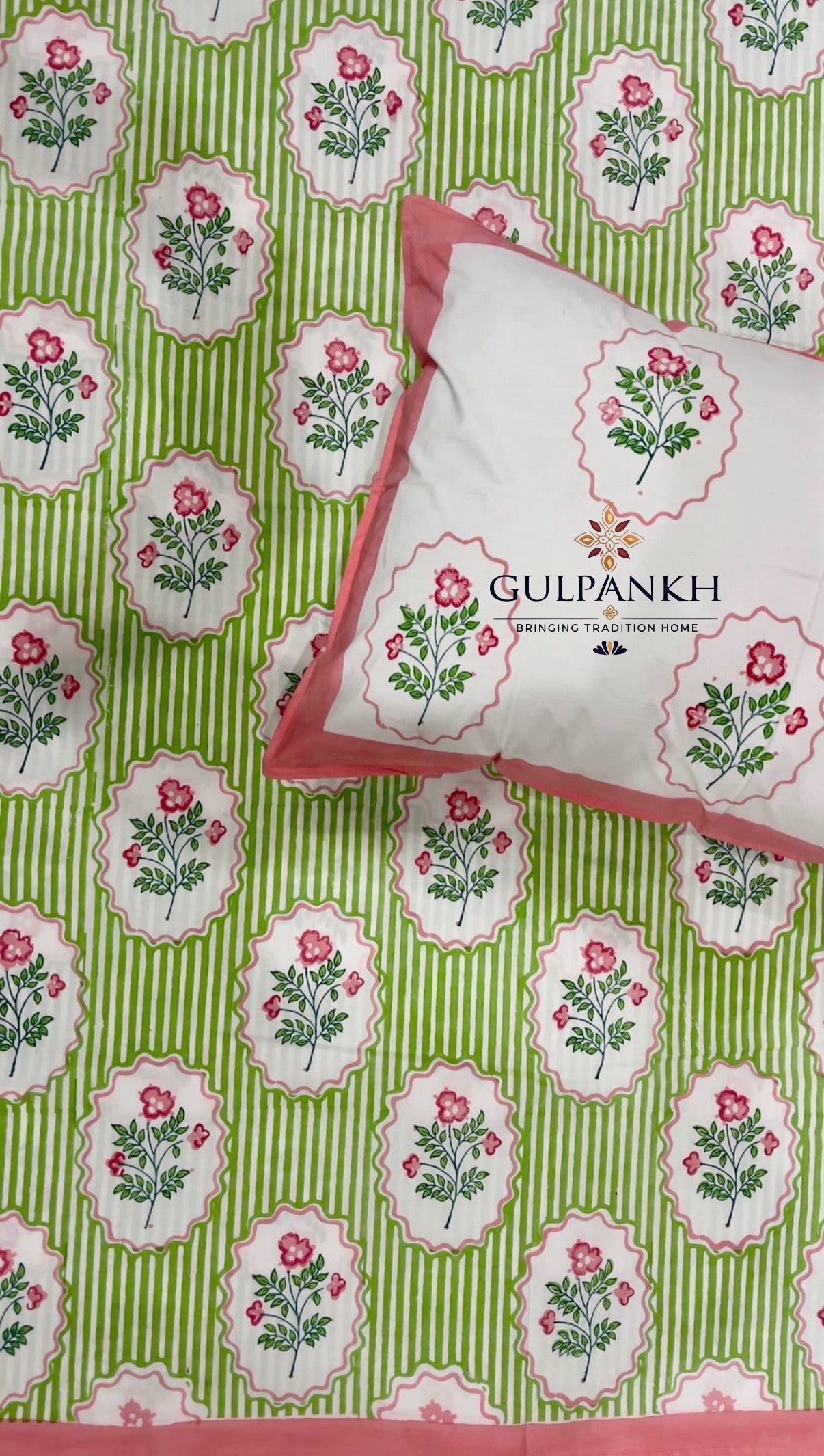 Spring Garden Hand Block Printed Fitted Bedsheet | Gulpankh Canada
