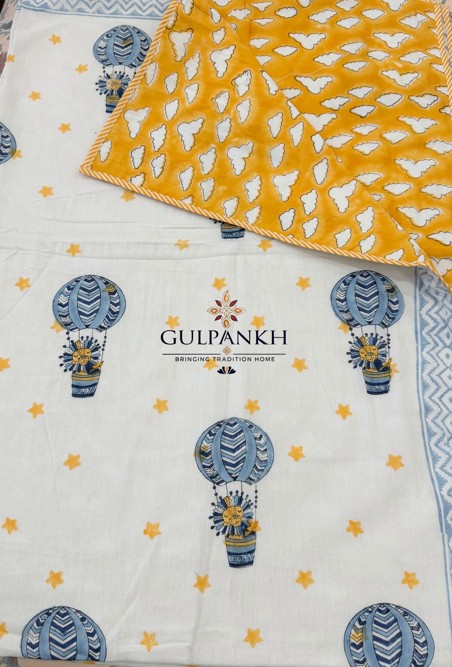 Hand Block Printed Mulmul Cotton Baby Dohar - Skyward Safari | Gulpankh Canada