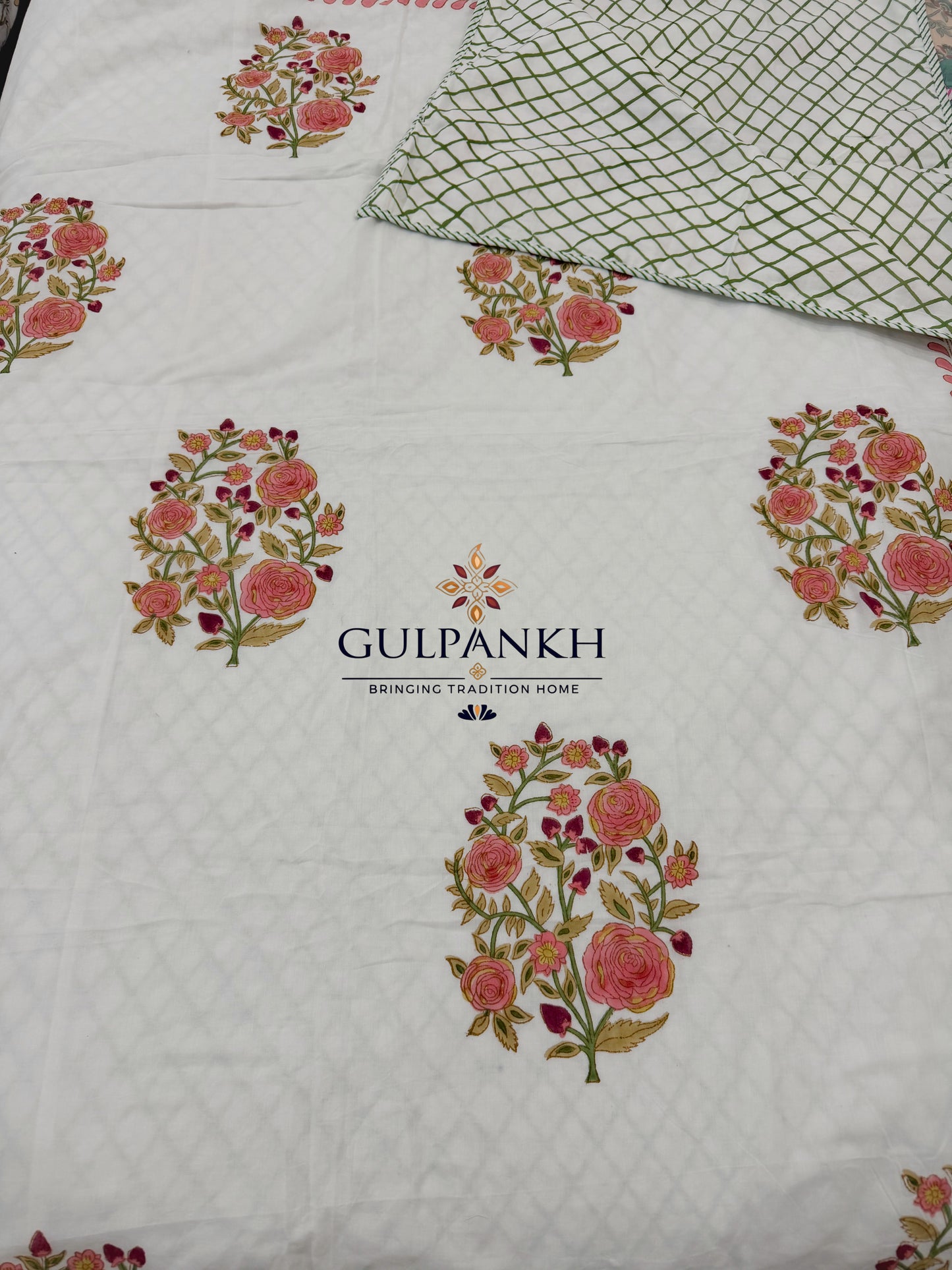 Hand Block Printed Mulmul Cotton Dohar - Rose Trellis Bloom | Gulpankh Canada