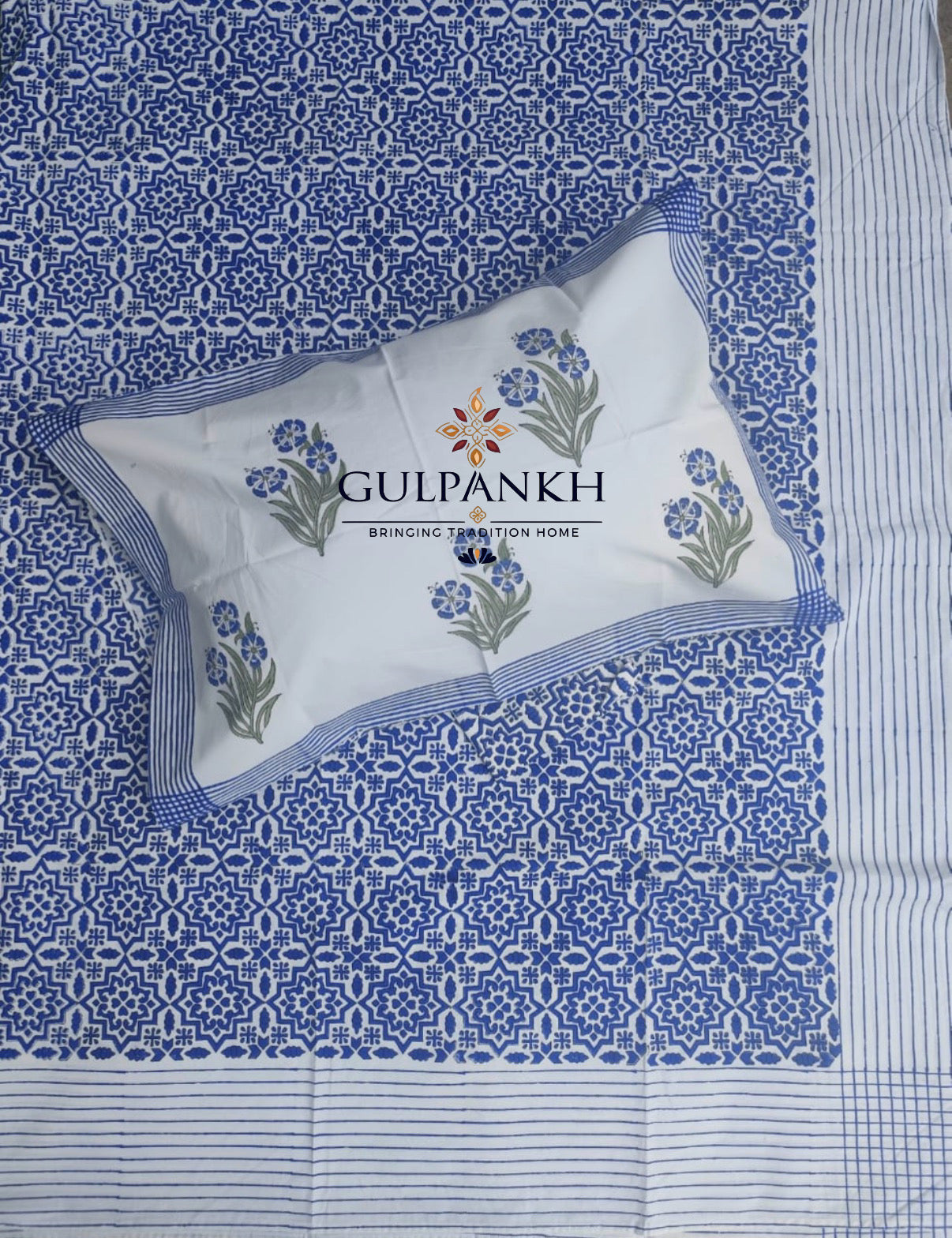 Neel Tarang Hand Block Printed Fitted Bedsheet | Gulpankh Canada