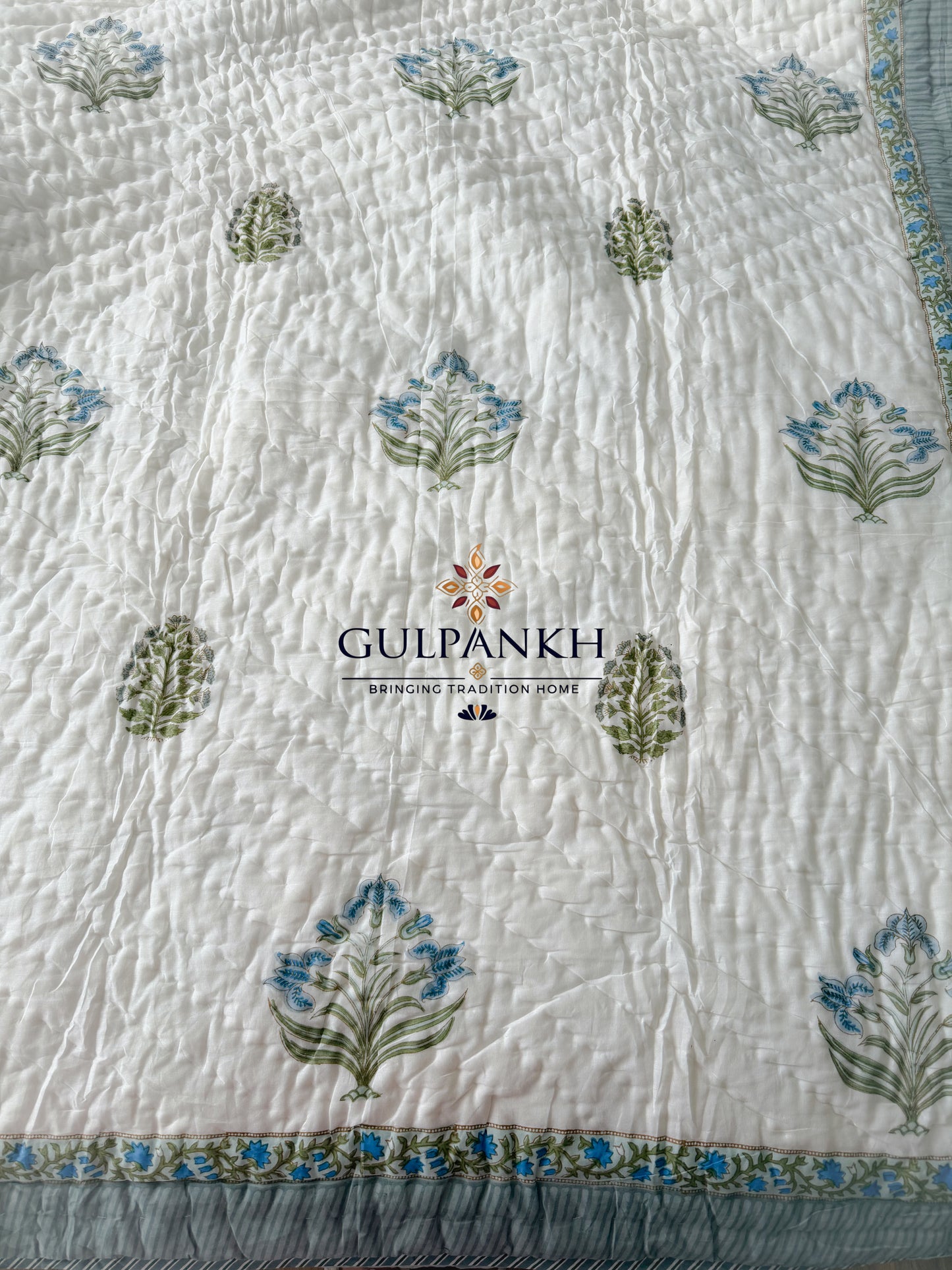 Hand Block Printed Cotton Quilt - Firdaus Bloom | Gulpankh Canada