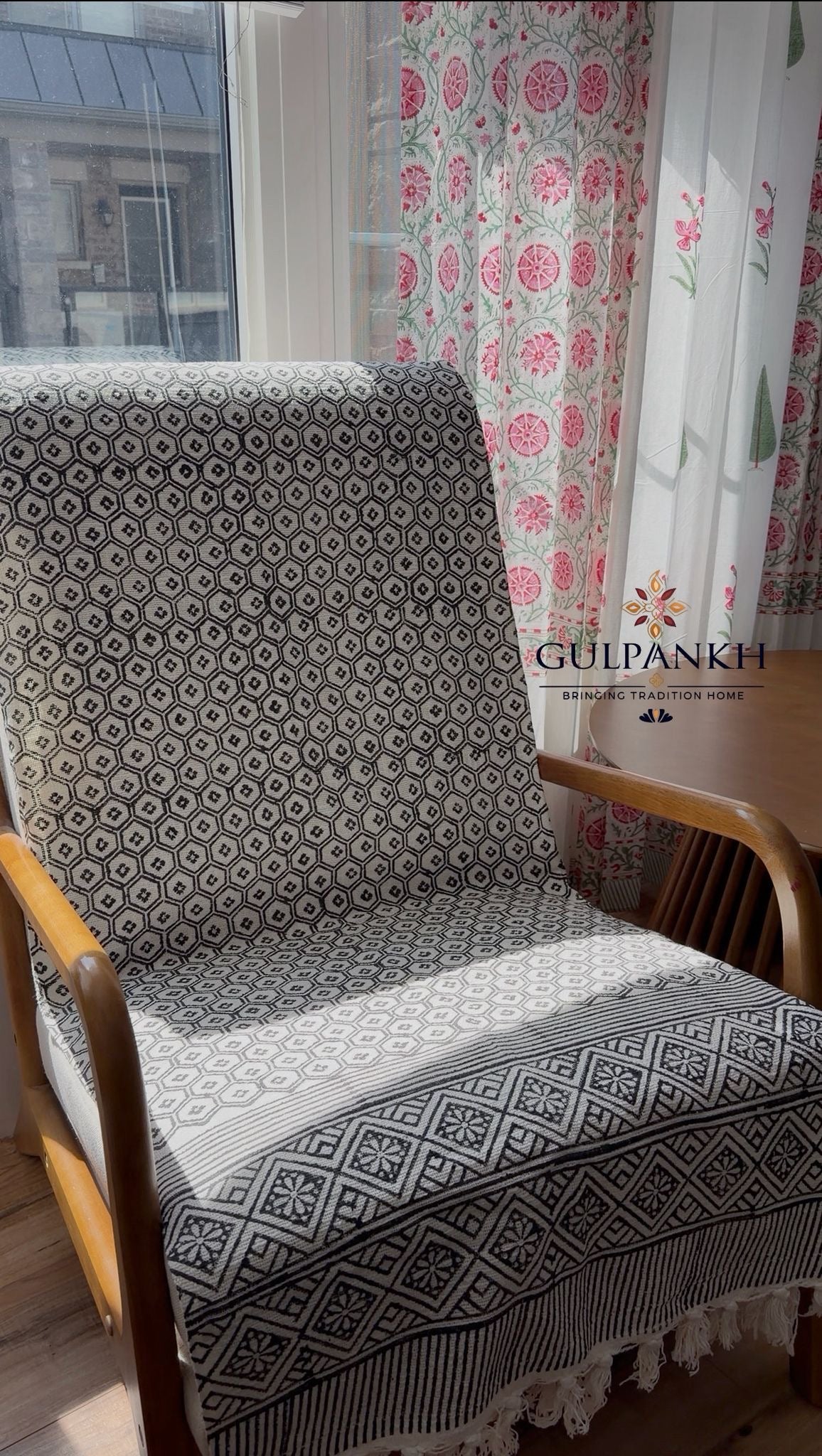 Hand Block Printed TNT Sofa Throw – Ash Grid | Gulpankh Canada