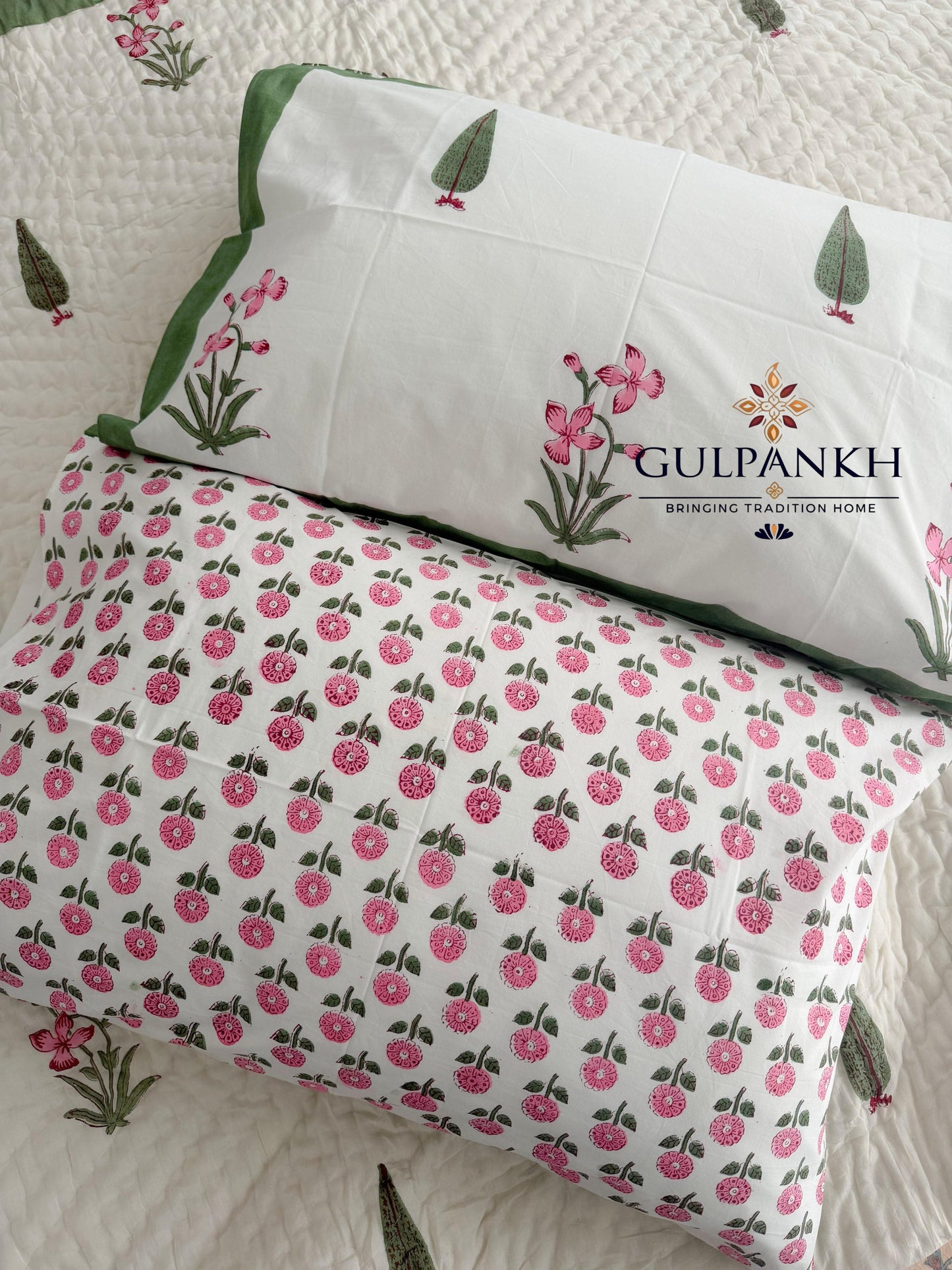 Rose Garden Hand Block Printed Cotton Quilt | Gulpankh Canada