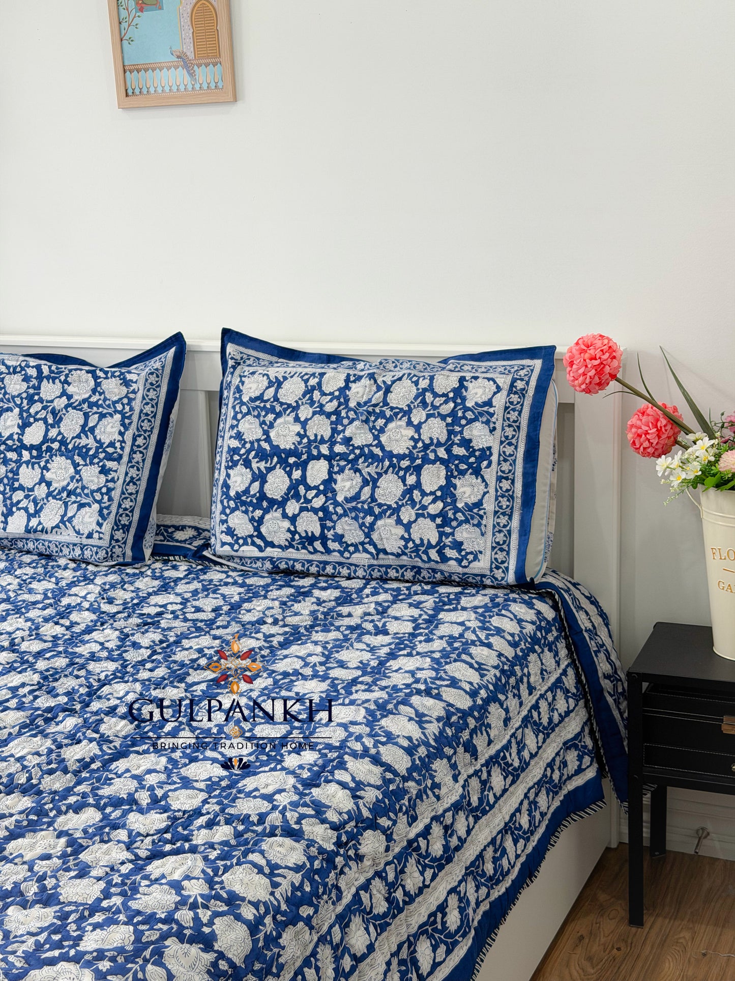 Hand Block Printed Cotton Quilt - Indigo Paisley Heritage | Gulpankh Canada
