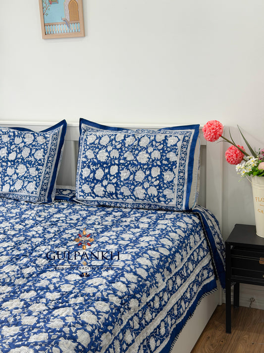 Hand Block Printed Cotton Quilt - Indigo Paisley Heritage | Gulpankh Canada