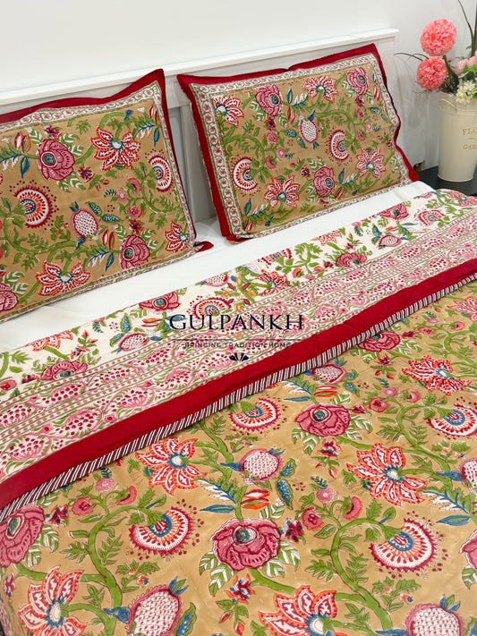 Reversible Hand Block Printed Cotton Quilt - Gulnaar Rajwadi | Gulpankh Canada