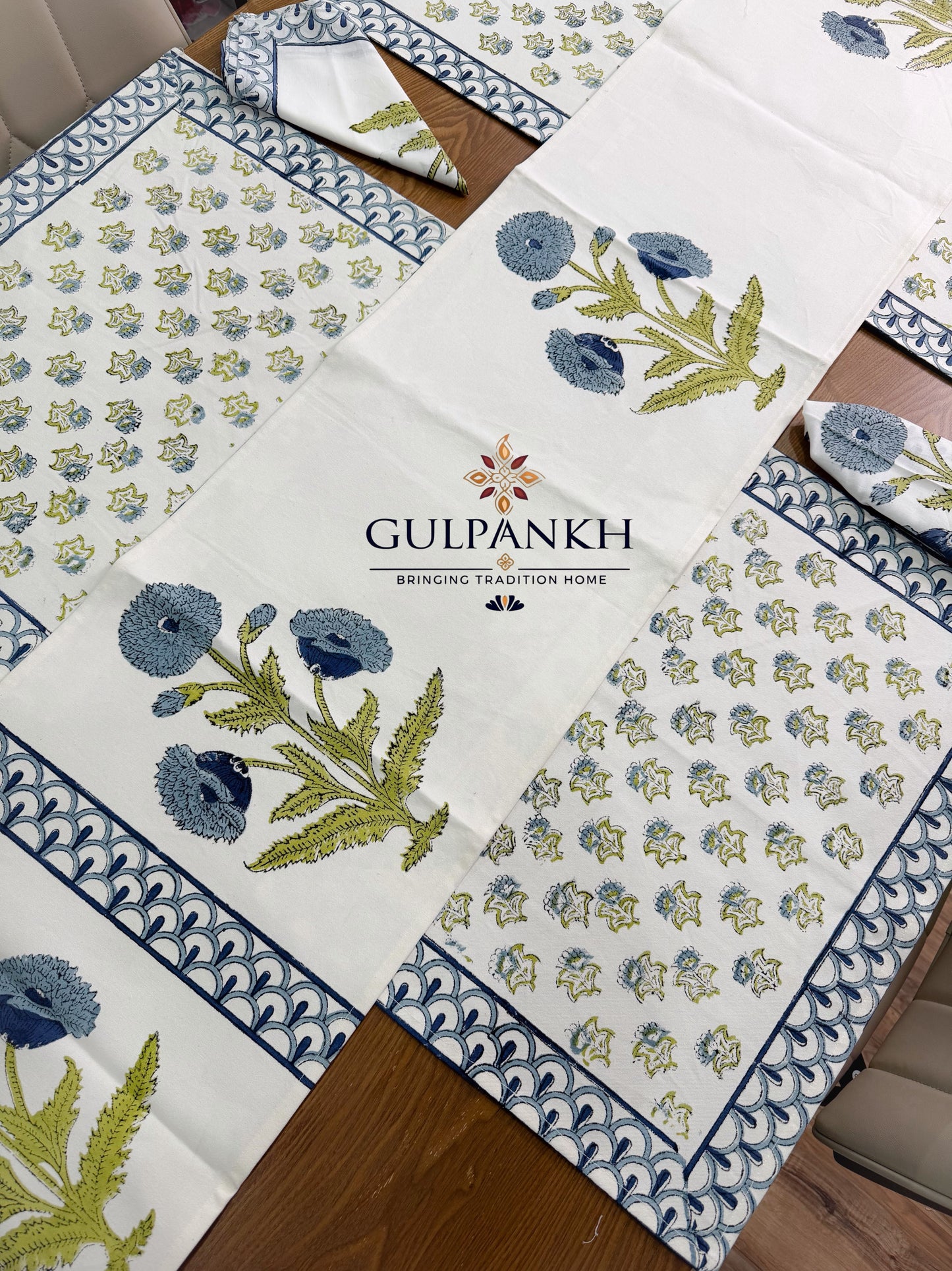 Hand Block Printed Dining Table Set – Neel Pushp Garden | Gulpankh Canada