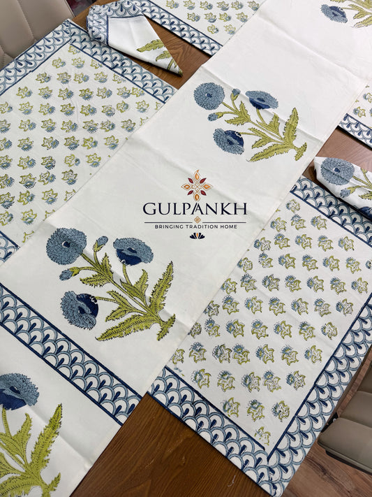 Hand Block Printed Dining Table Set – Neel Pushp Garden | Gulpankh Canada