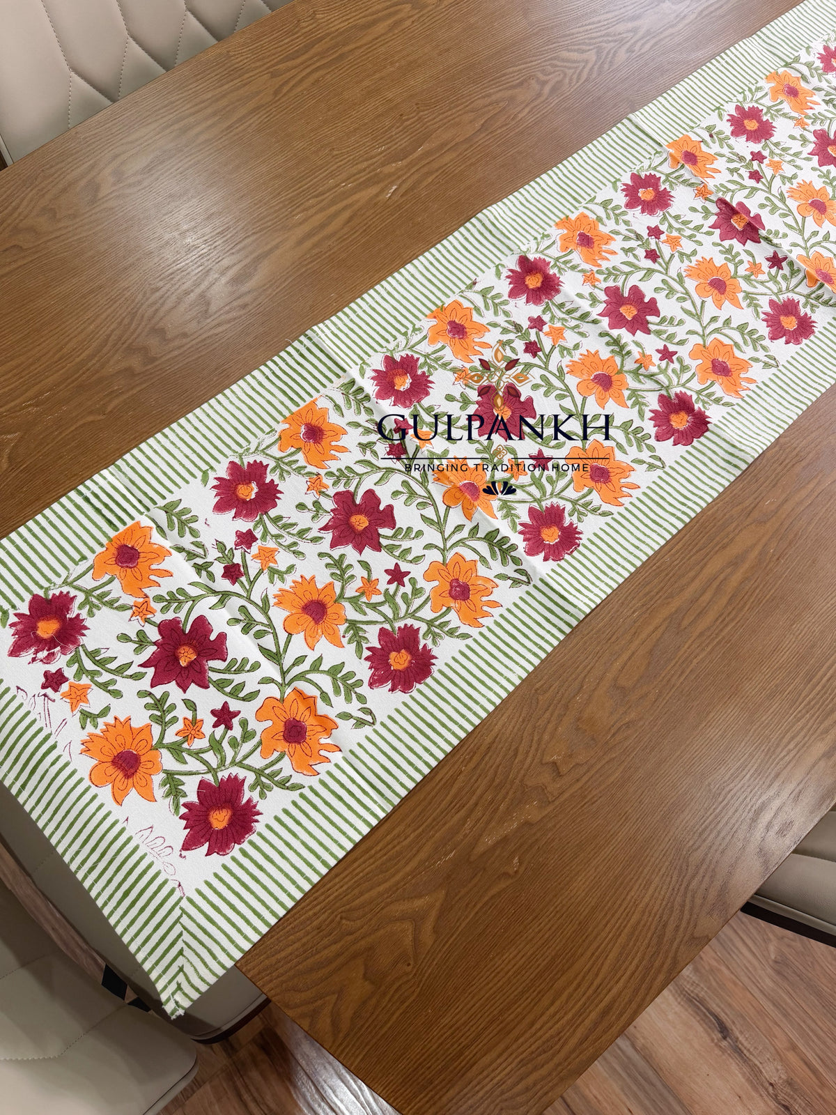 Hand Block Printed Cotton Table Runner – Autumn Gulzar | Gulpankh Canada