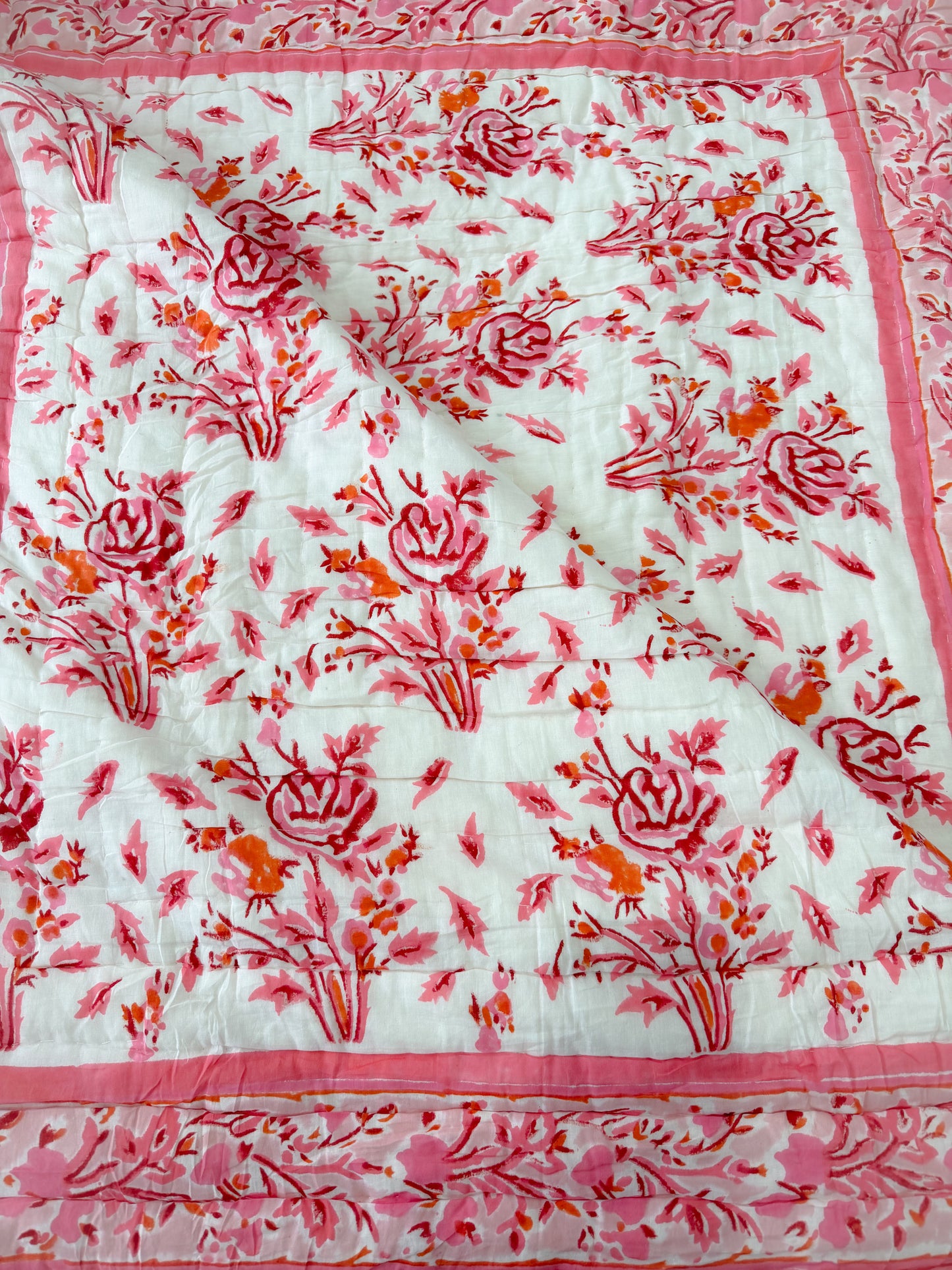 Gulnaar Blossom Hand Block Printed Cotton Quilt | Gulpankh Canada