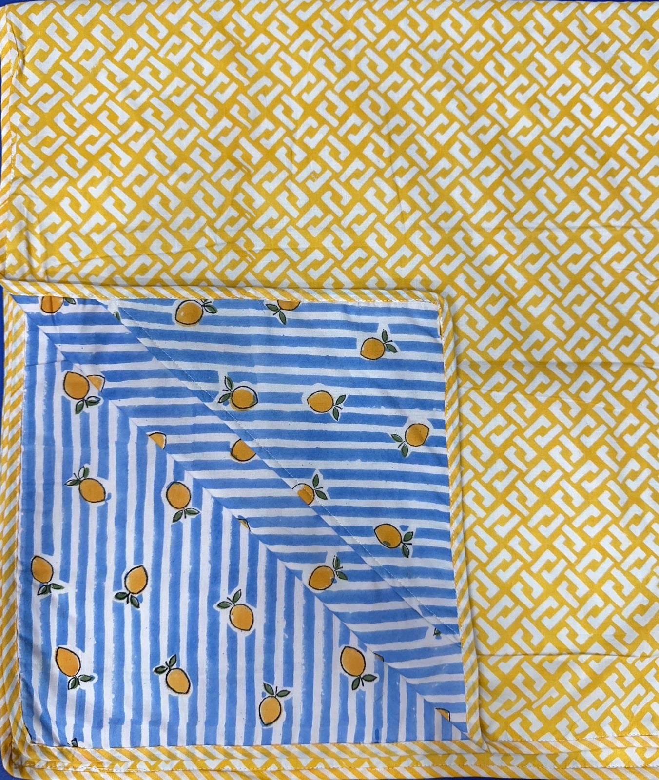 Hand Block Printed Hooded Baby Swaddle Blanket – Lemon Sky | Gulpankh Canada
