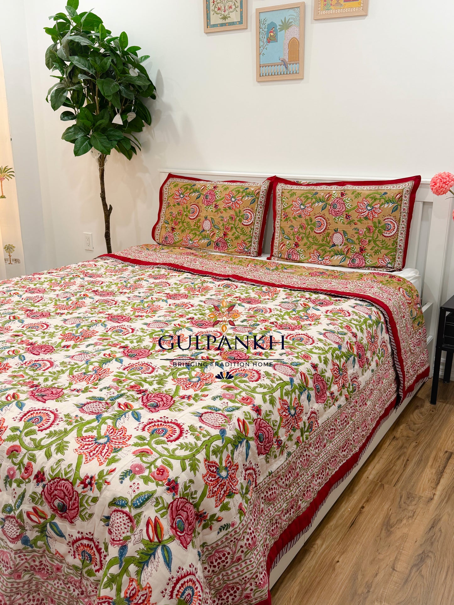Reversible Hand Block Printed Cotton Quilt - Gulnaar Rajwadi | Gulpankh Canada