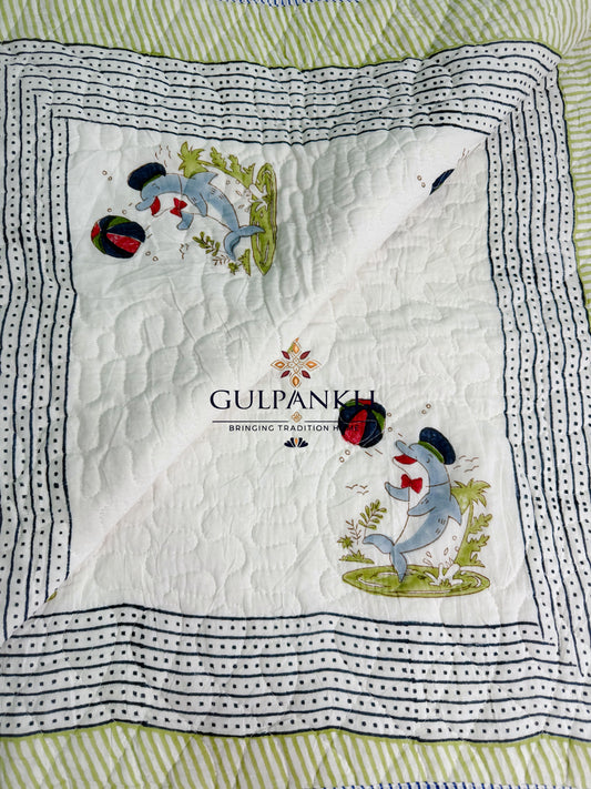 Reversible Baby Quilt - Little Elephant Playtime | Gulpankh Canada