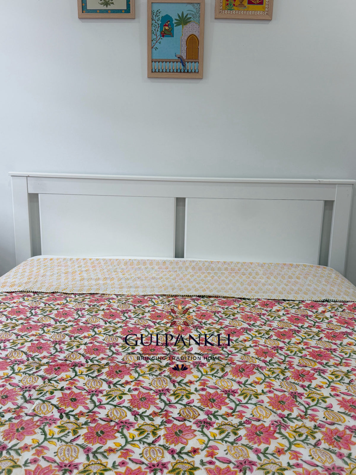 Hand Block Printed 100% Mulmul Cotton King Duvet Cover – Pink Lotus Garden | Gulpankh Canada