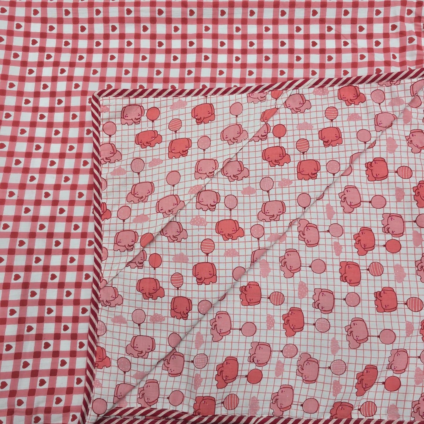 Hand Block Printed Hooded Baby Swaddle Blanket – Blush Elephant Hearts | Gulpankh Canada
