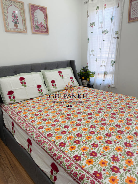 Spring Rani Hand Block Printed Fitted Bedsheet | Gulpankh Canada