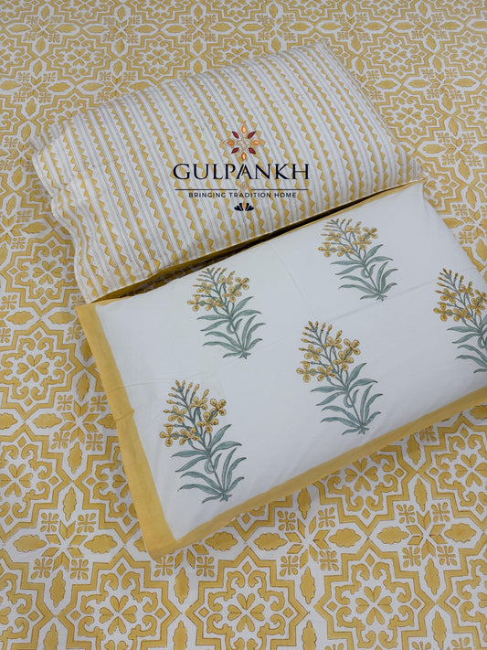 Golden Jaal Hand Block Printed Fitted Bedsheet | Gulpankh Canada