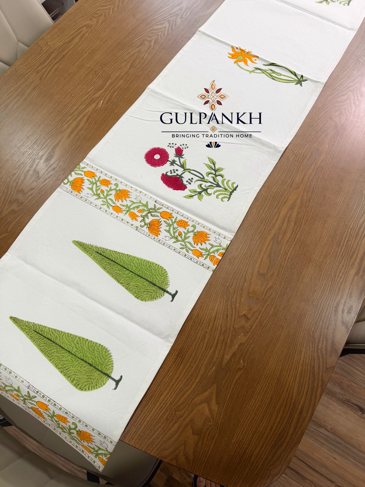 Hand Block Printed Cotton Table Runner – Gulbahar Garden | Gulpankh Canada