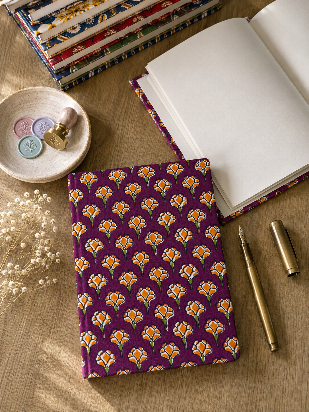 Hand Block Printed Diary – Jamuni Marigold Buta  | Gulpankh Canada