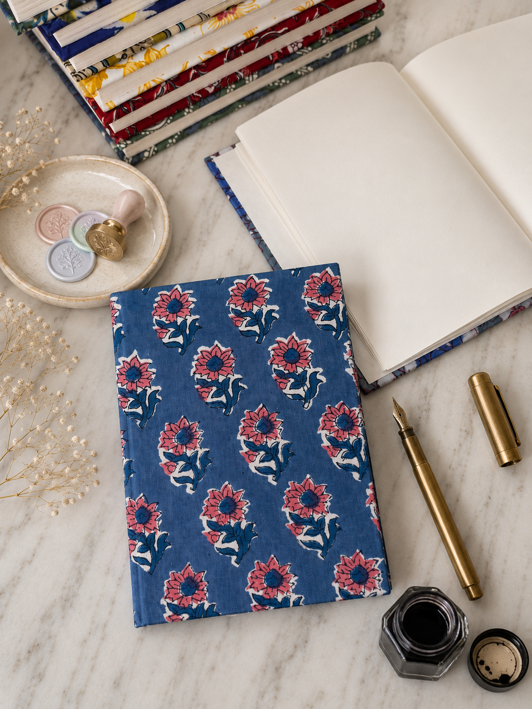 Hand Block Printed Diary – Neel Gul Bloom  | Gulpankh Canada